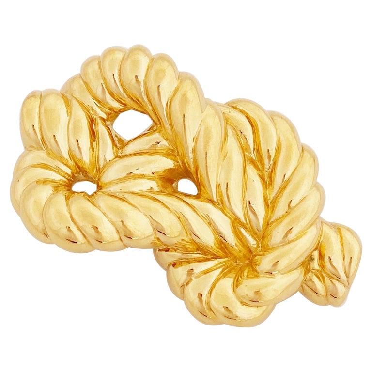 Gilded Twisted Knot Brooch By Nina Ricci, 1980s For Sale