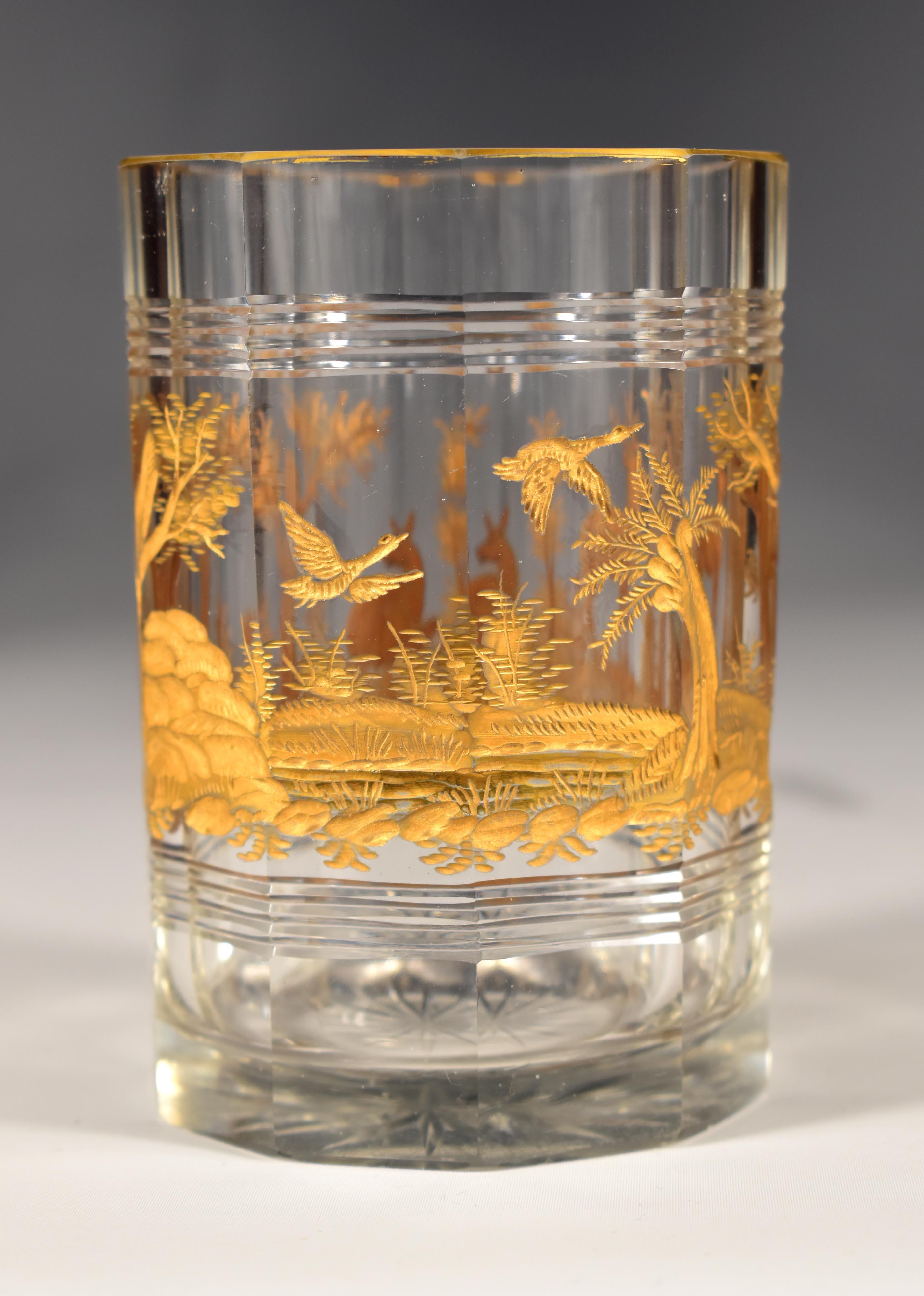 Gilded Vase + Two Gilded Glasses - Hunting motif. 20th century For Sale 5