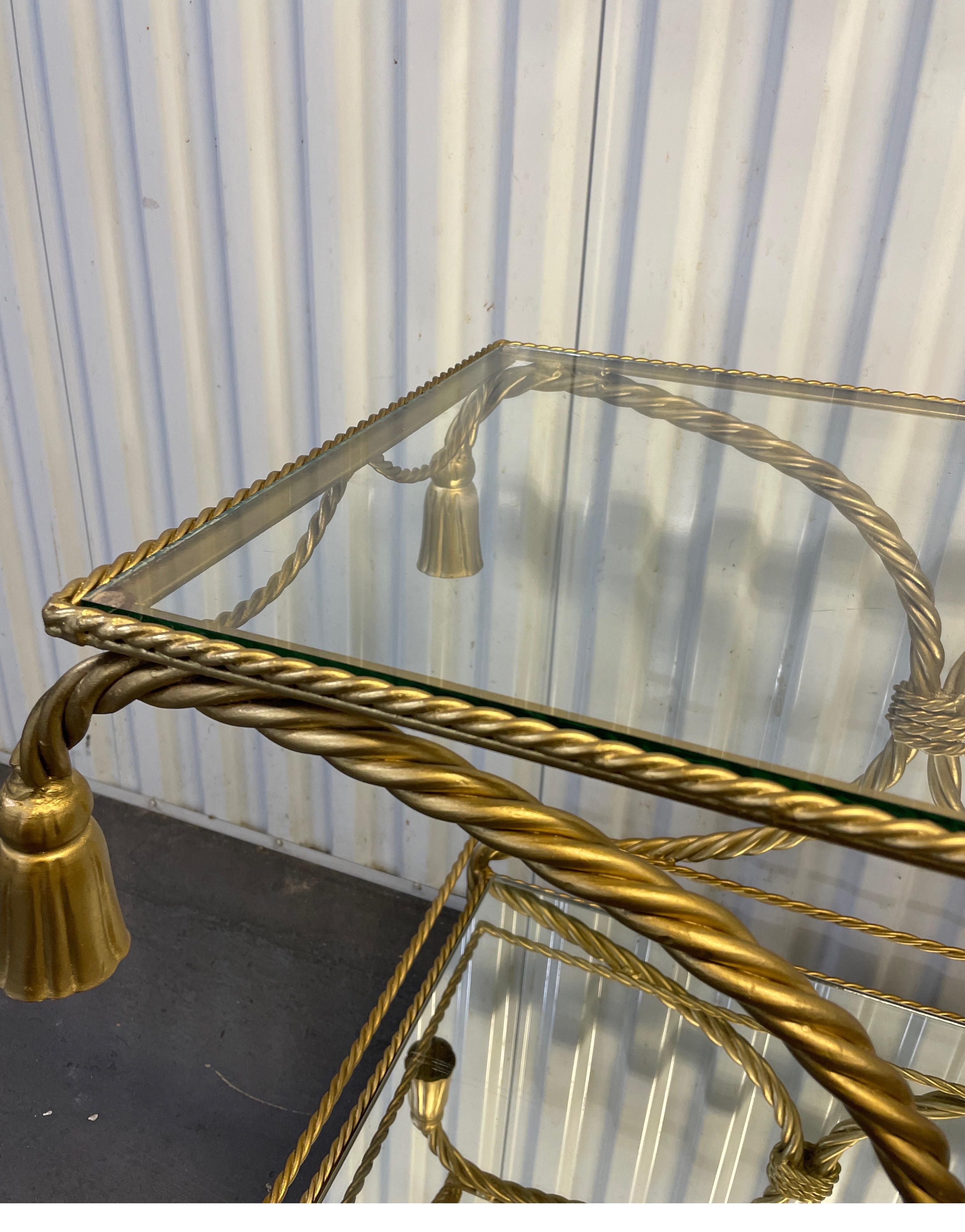 Iron Gilded Vintage Italian Rope & Tassel Bar Cart For Sale