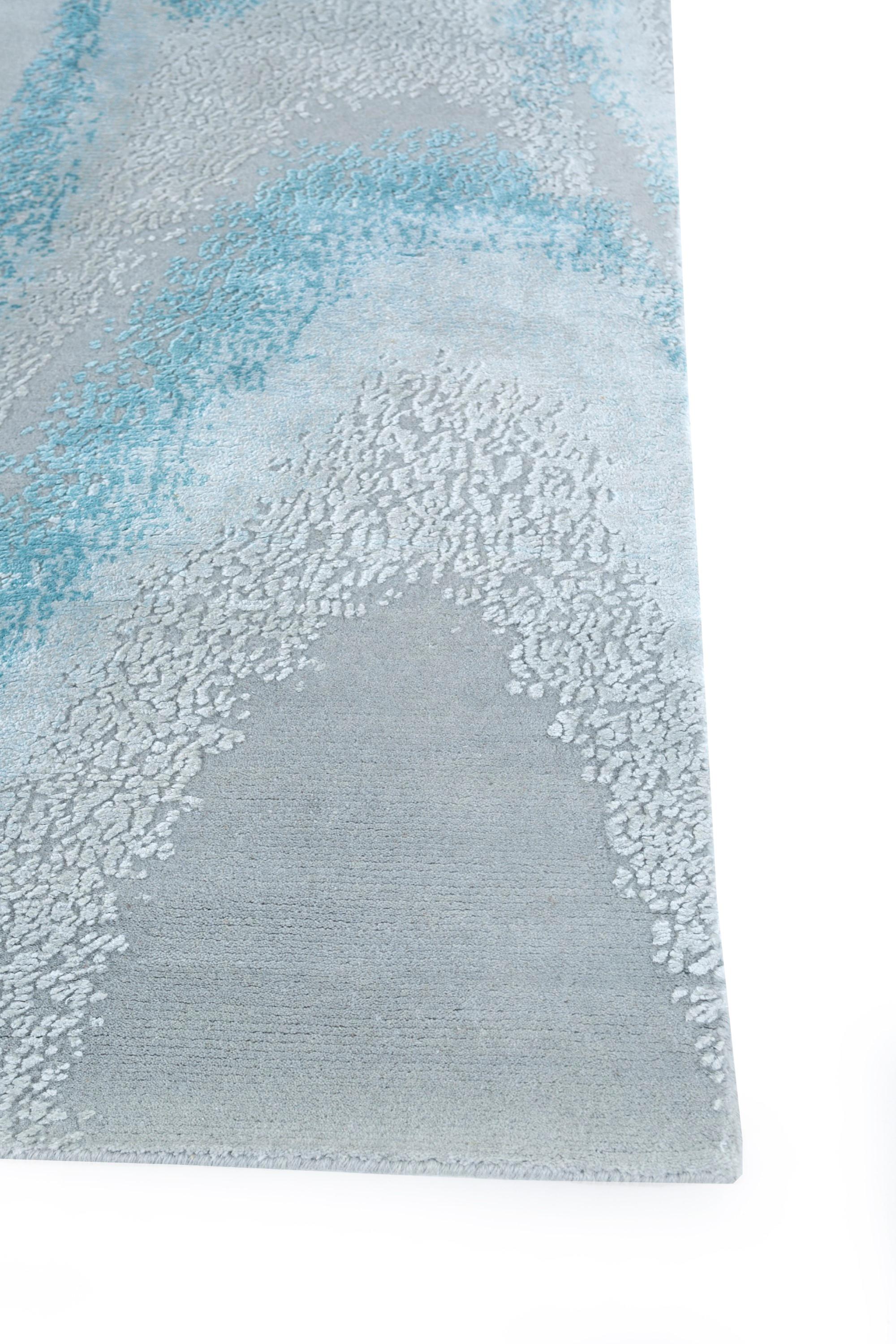 Mid-Century Modern Gilded Waves Sea Blue & Gold 300x420 cm Hand Knotted Rug For Sale
