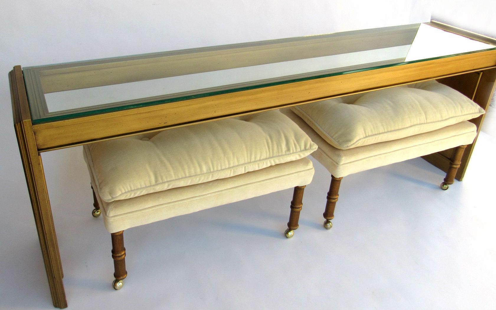 Mid-Century Modern Midcentury Gilt Painted Wood and Glass Console For Sale