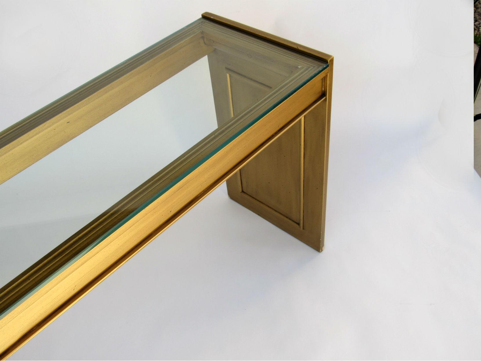 American Midcentury Gilt Painted Wood and Glass Console For Sale