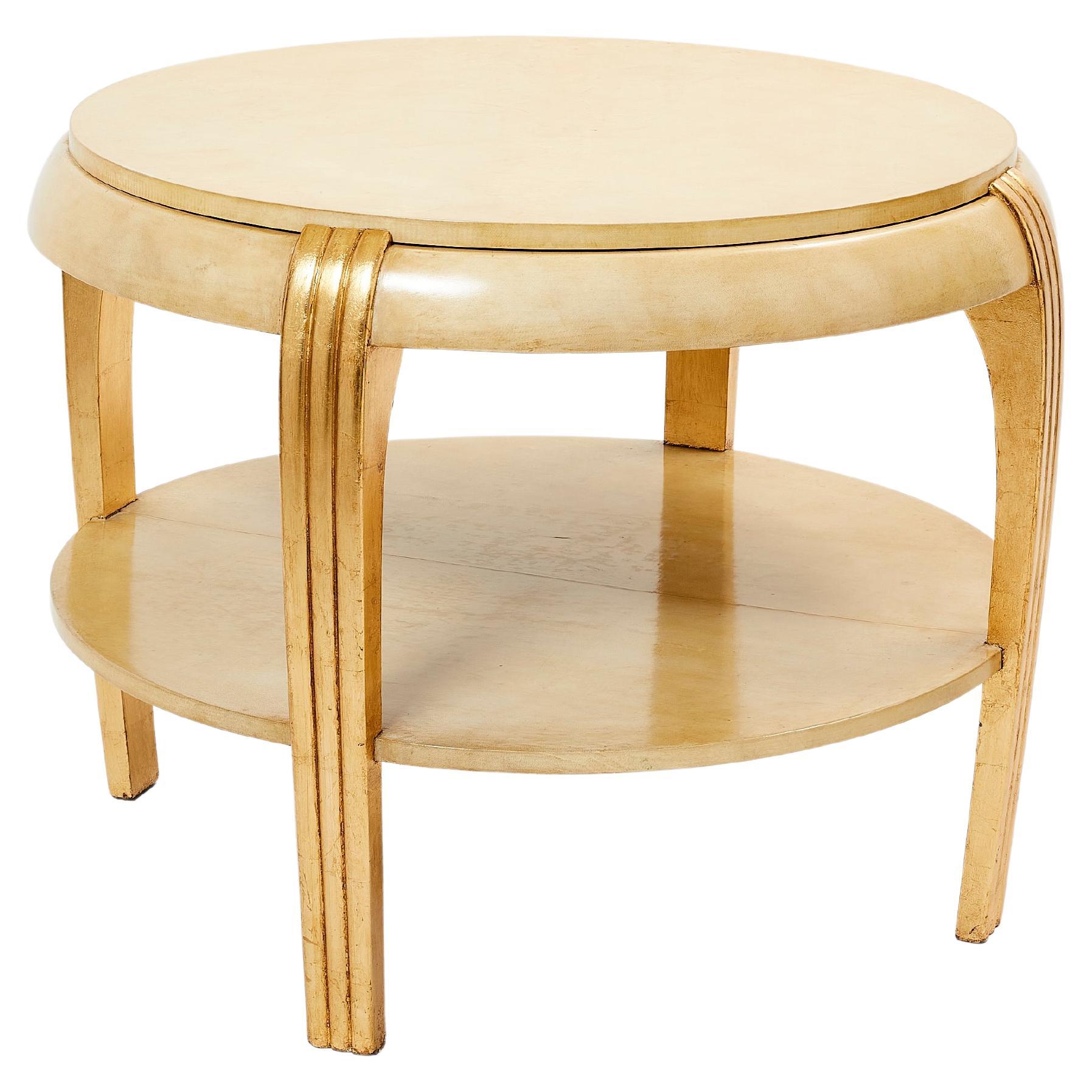 Attr. Maurice Dufrène Gilded Wood and Parchment gueridon table 1930s