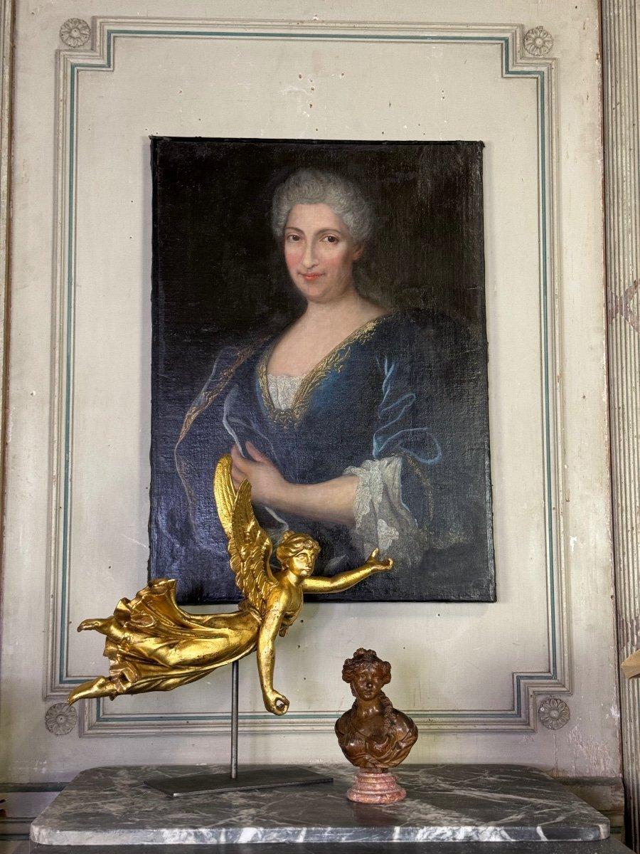 Greco classico Scultura in Wood dorato, Angelo drappeggiato, Austria 1800 circa in vendita