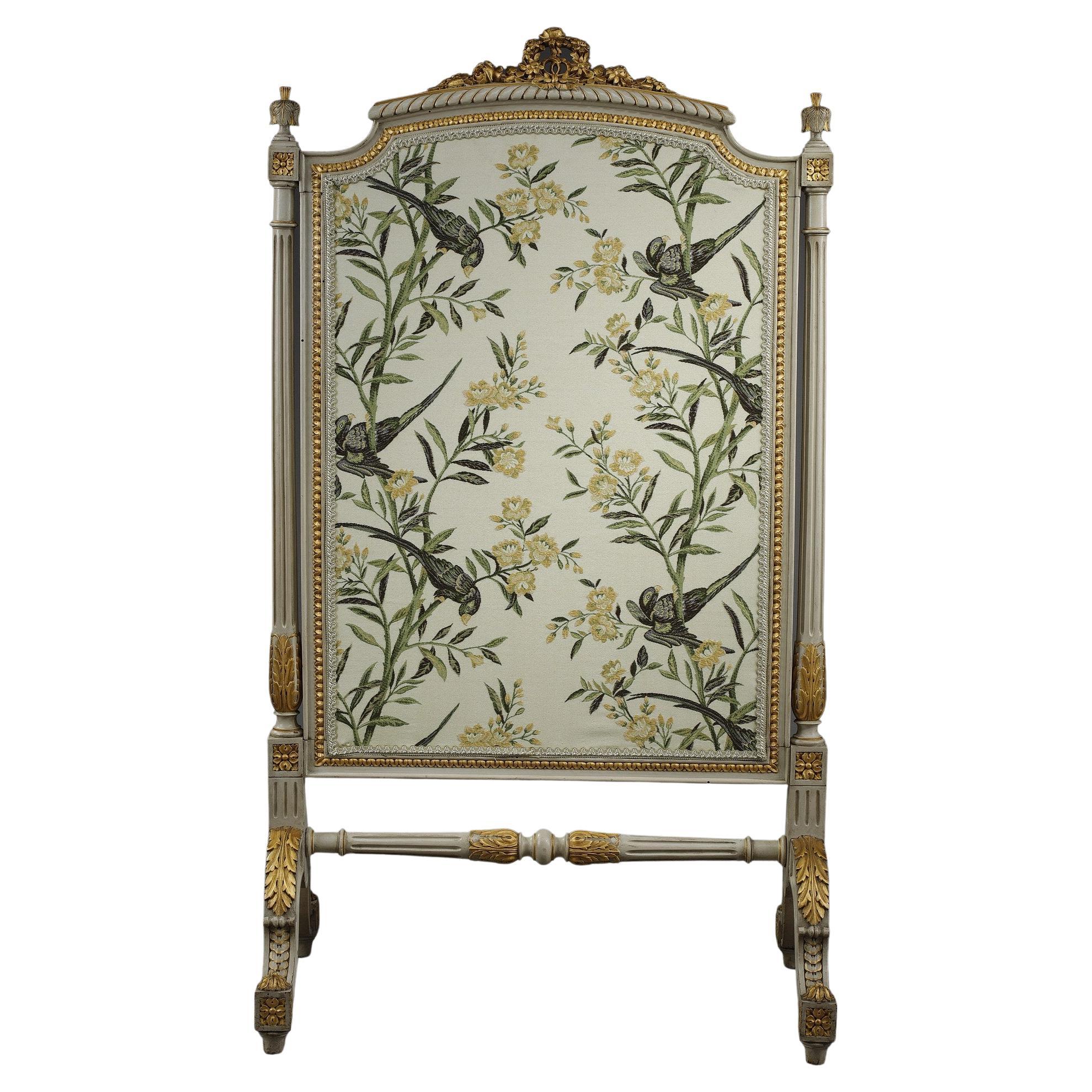 Gilded Wood Fire Screen with Parrots, Louis XVI Style