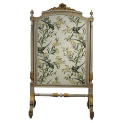 Antique Gilded Wood Fire Screen with Parrots, Louis XVI Style