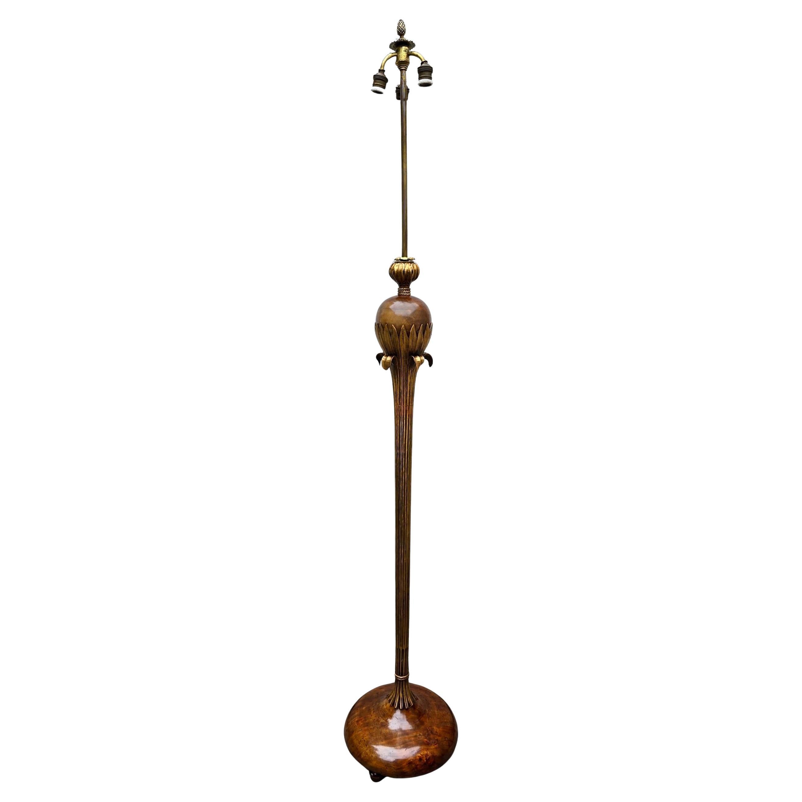 Lámpara de pie de madera dorada de Alfred Chambon, años 30 Francés en venta