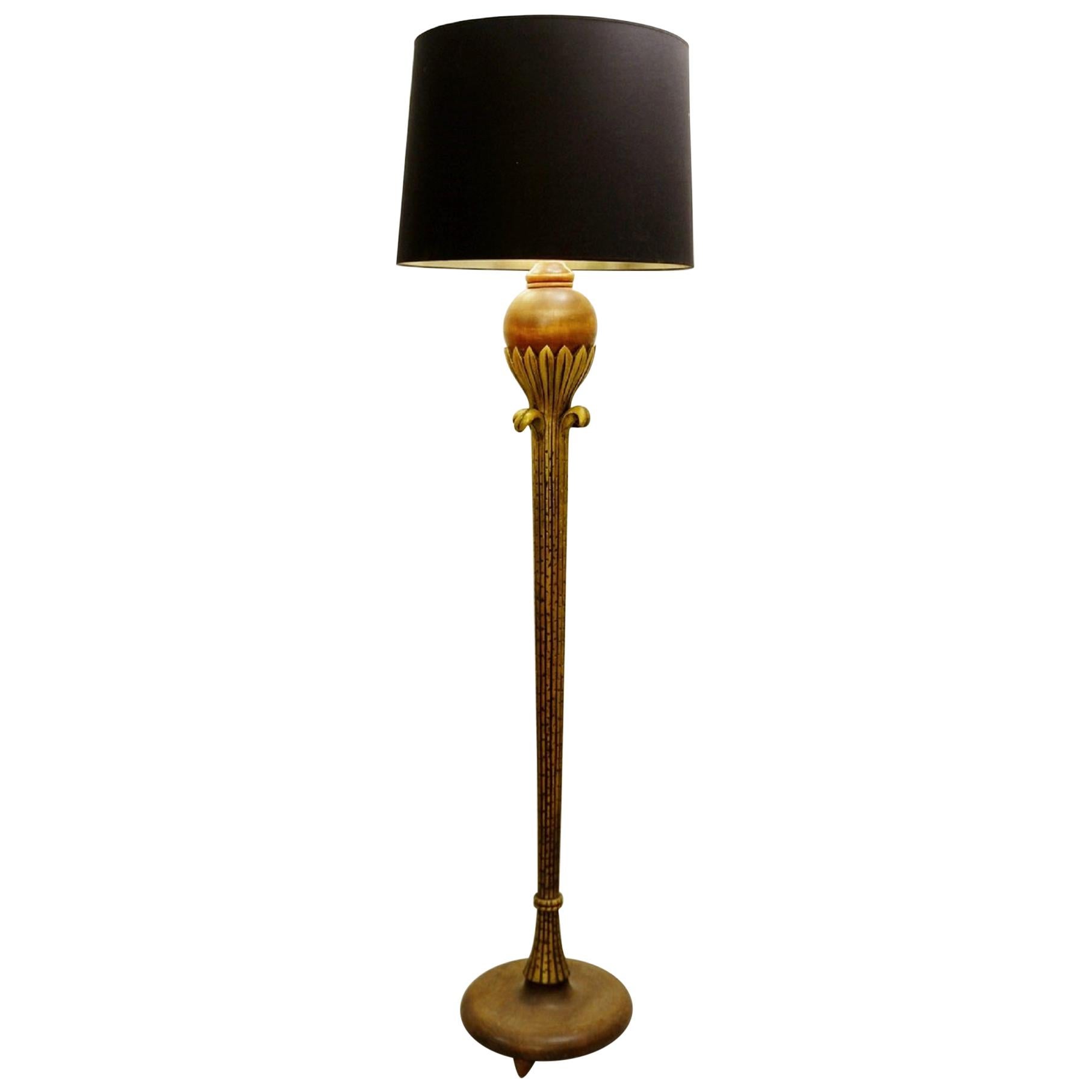 Gilded Wood Floor Lamp by Alfred Chambon, 1930s For Sale