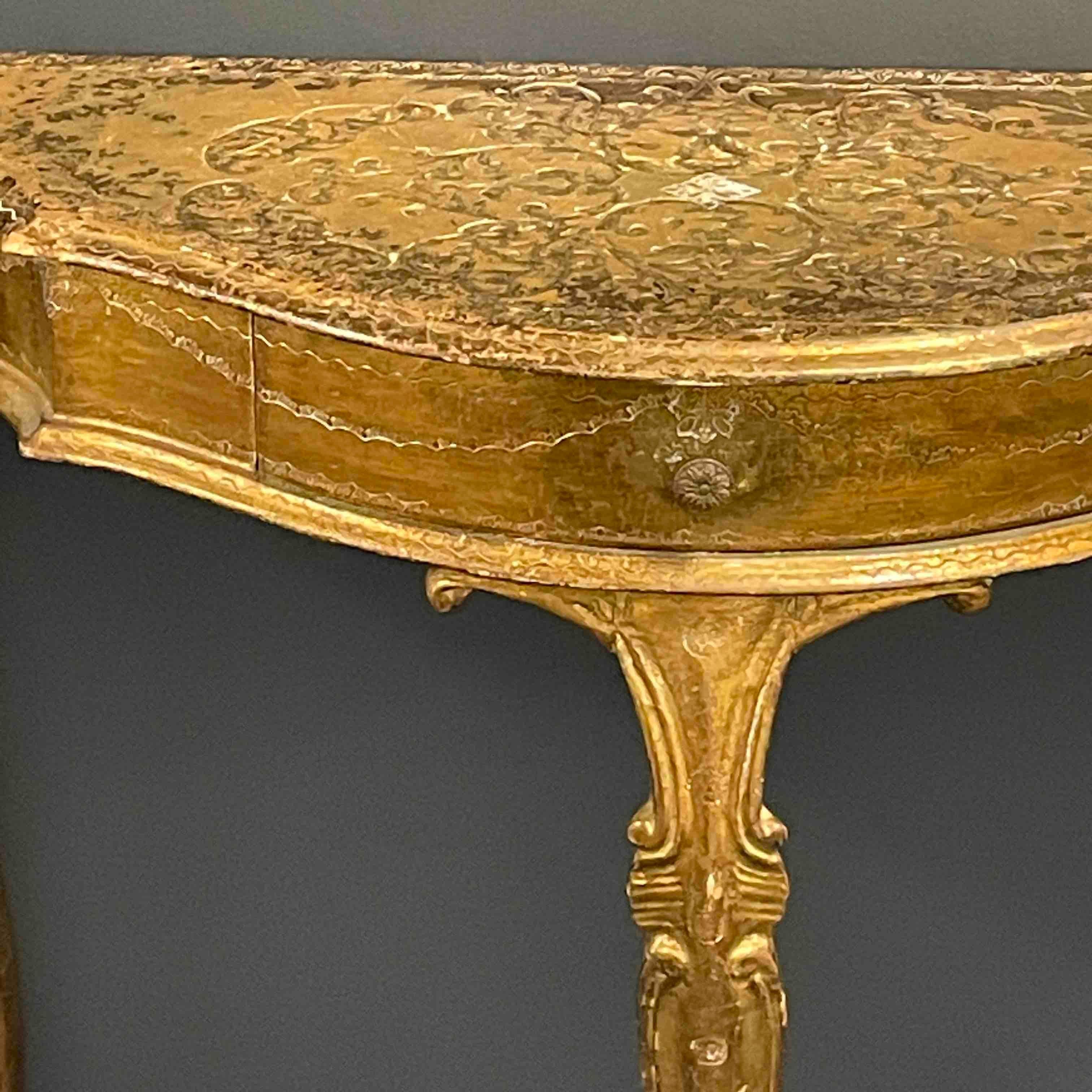 Gilded Wood Florentine Hollywood Regency Style Tole Console Table with Drawer In Good Condition For Sale In Nuernberg, DE