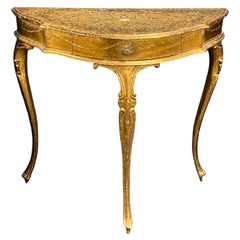 Table console en bois doré de style florentin Hollywood Regency avec tiroir