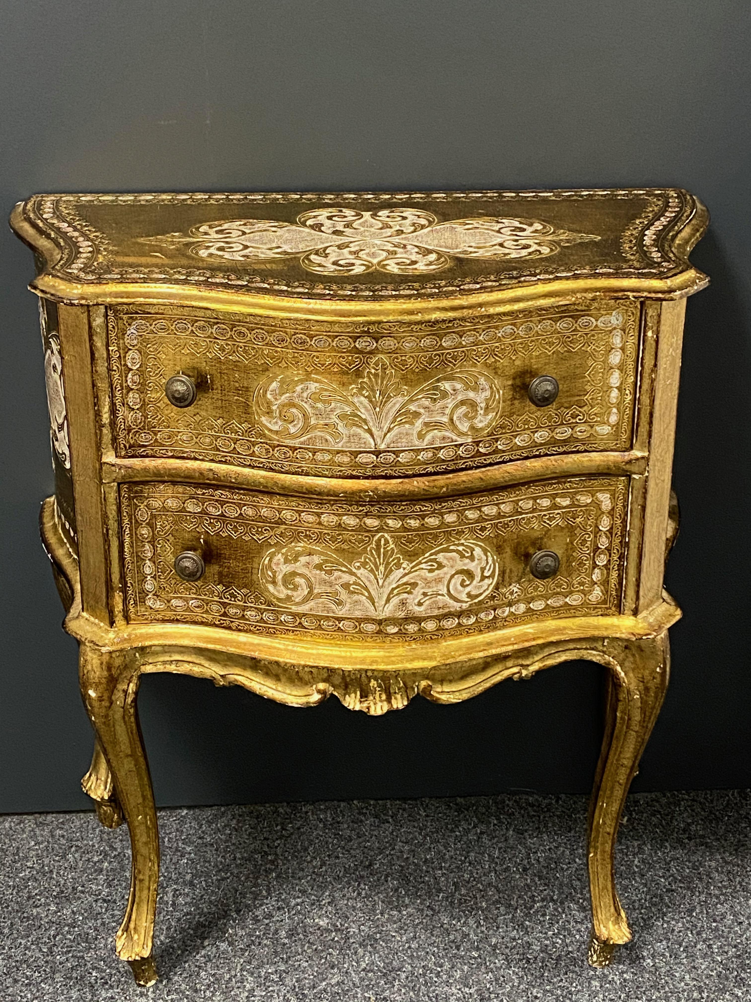 Italian Gilded Wood Florentine Hollywood Regency Style Tole Cupboard Chest of Drawers