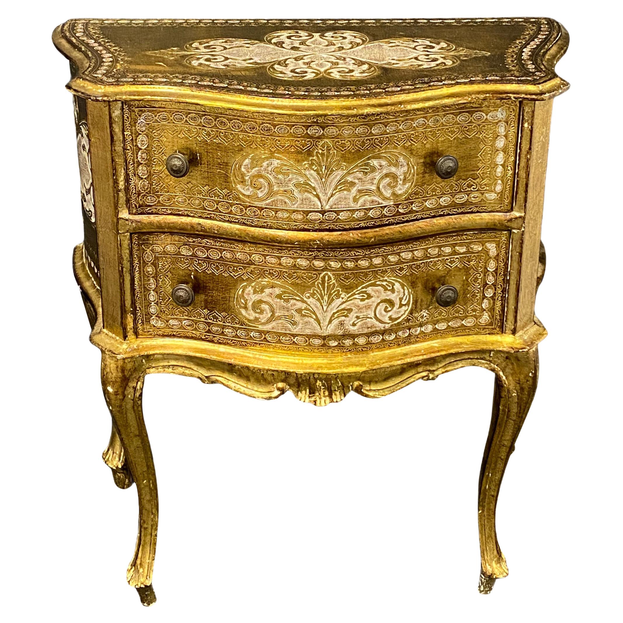 Gilded Wood Florentine Hollywood Regency Style Tole Cupboard Chest of Drawers