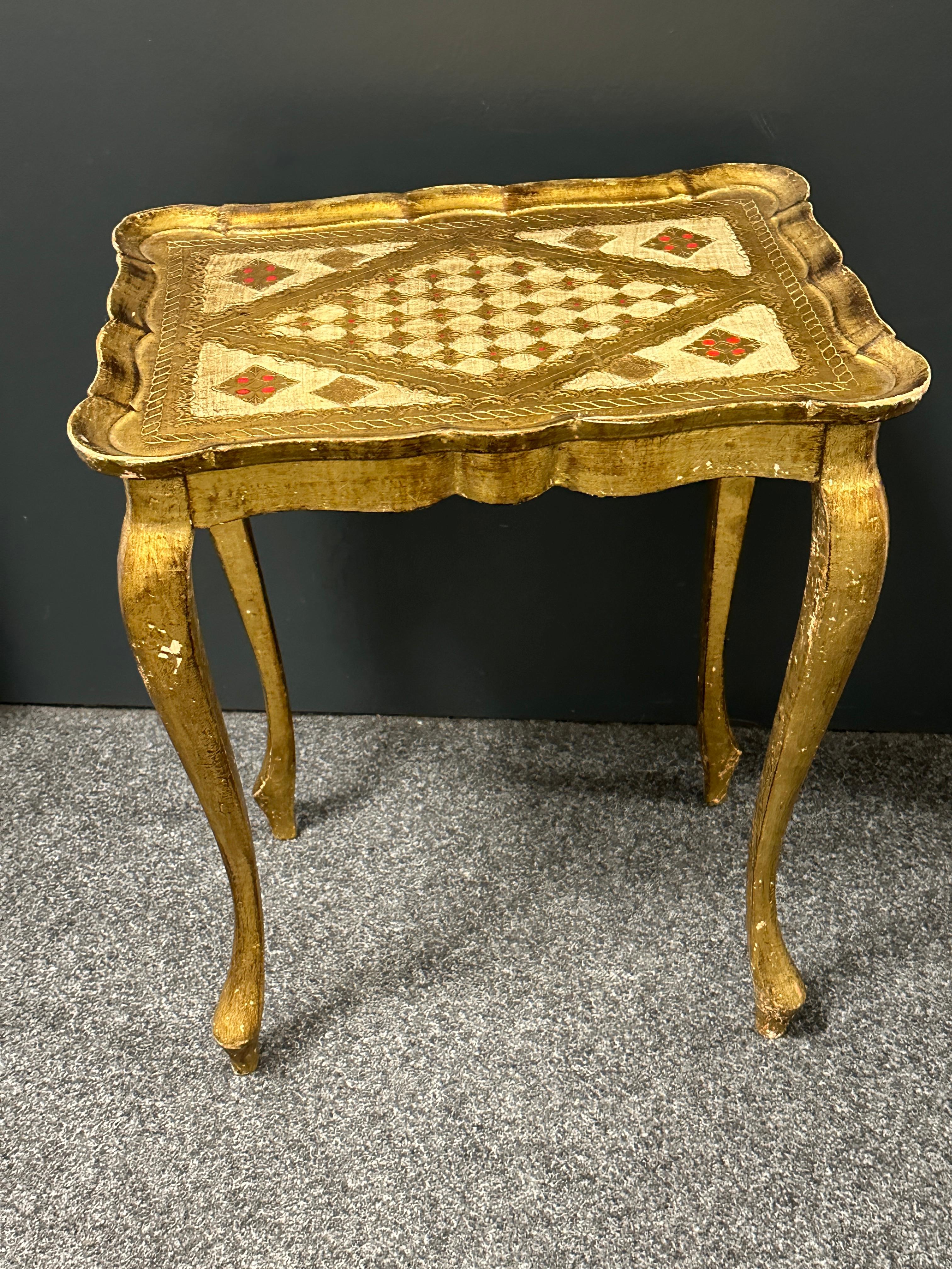 Gilded Wood Florentine Hollywood Regency Style Tole Set of Three Nesting Tables For Sale 3