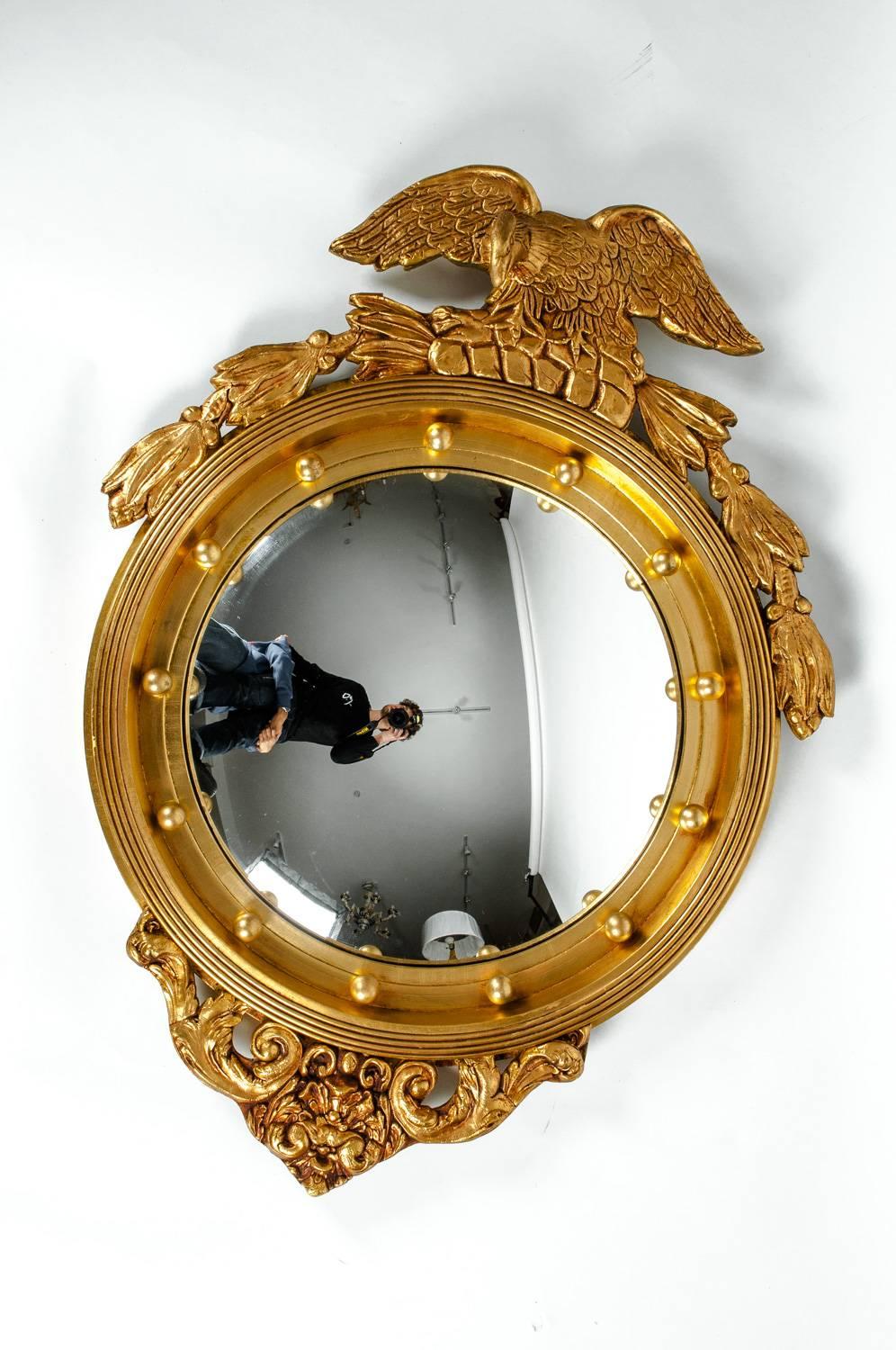 North American Gilded Wood Framed Federal Style Convex Wall Mirror