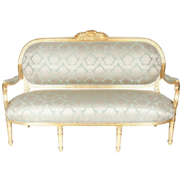Gilded Wood Framed Victorian Style French Settee For Sale at 1stDibs