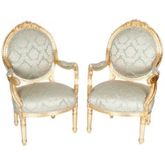 Gilded Wood French Pair of Victorian Style Chairs