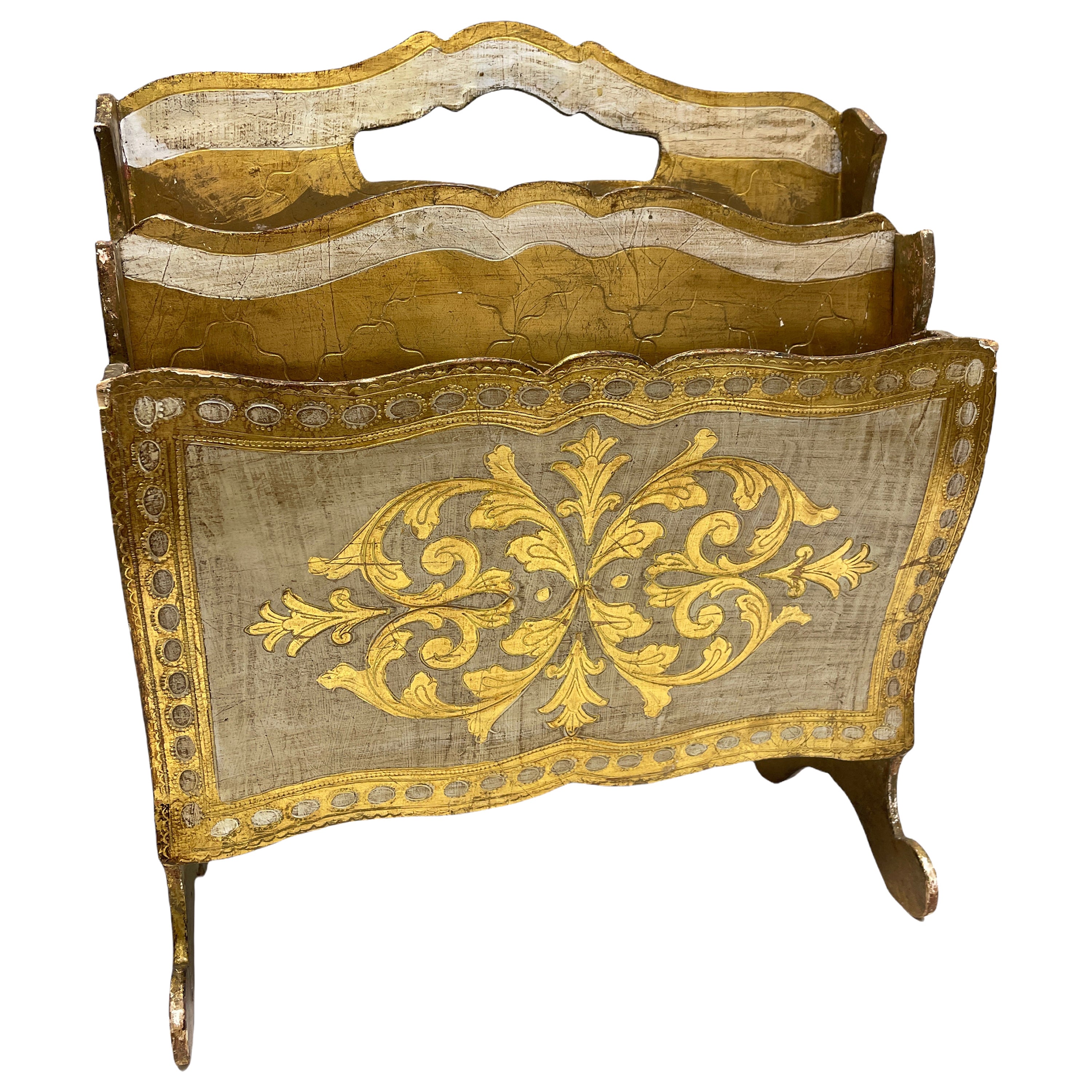 Portariviste in legno dorato in stile Wood Wood Regency Hollywood Toleware 1950s in vendita