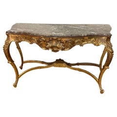 Gilded Wood & Marble Louis XV Style Console Table