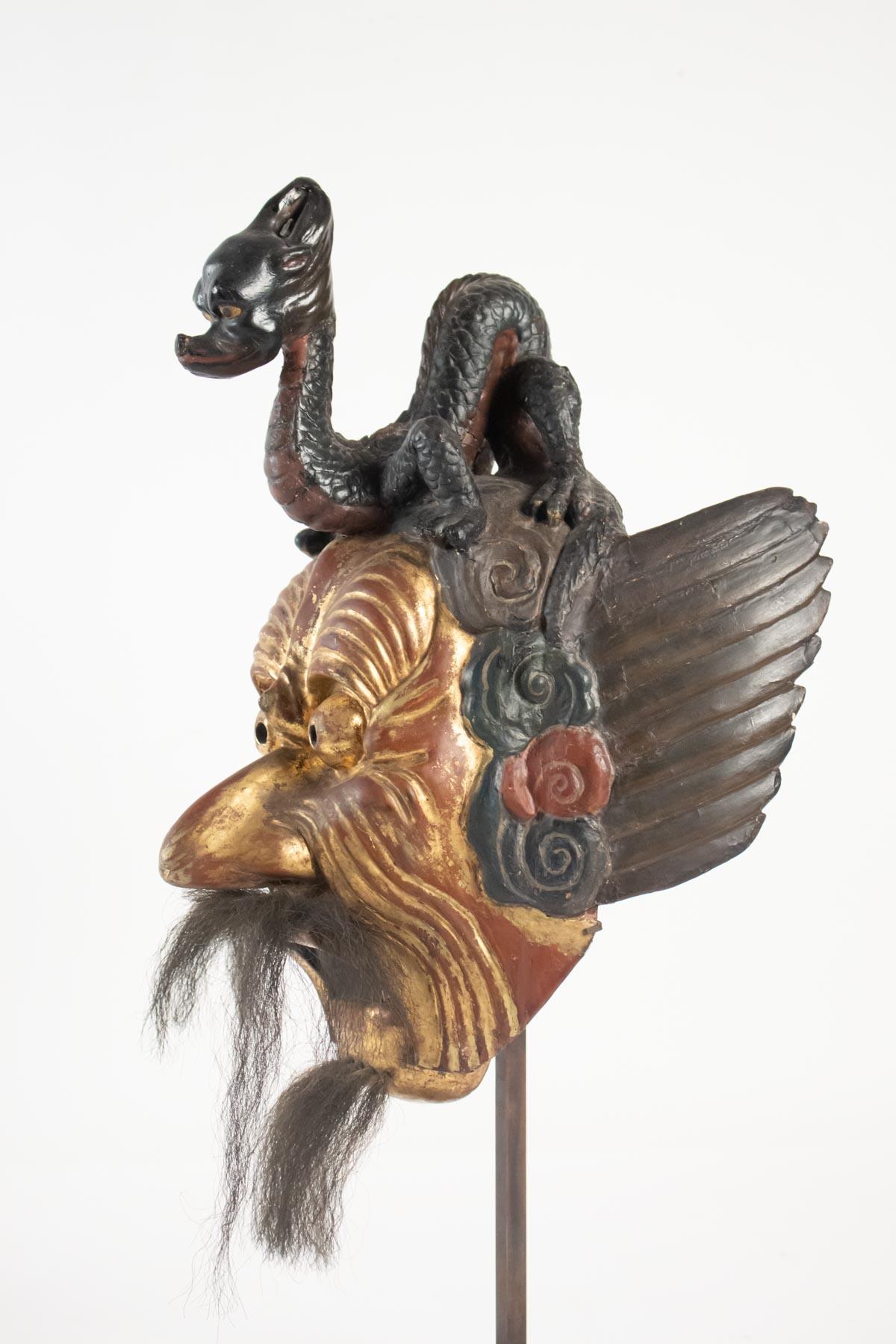 Gilded Wood Mask, Polychrome, Japan, Says of the Imperial Dance of Bugaku Dances 1