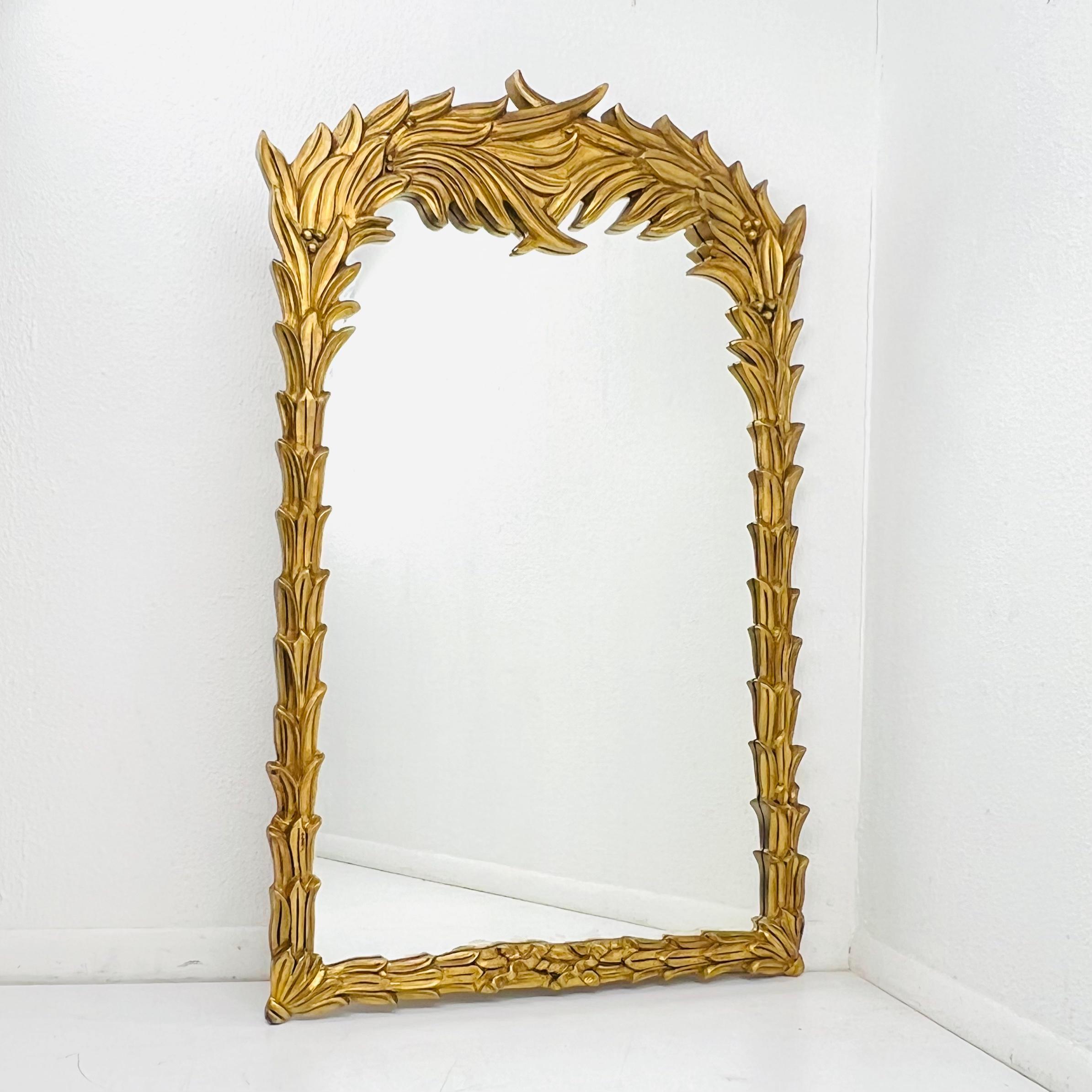 Hollywood Regency Gilded Wood Palm Frond Mirror in the Style of Serge Roche For Sale
