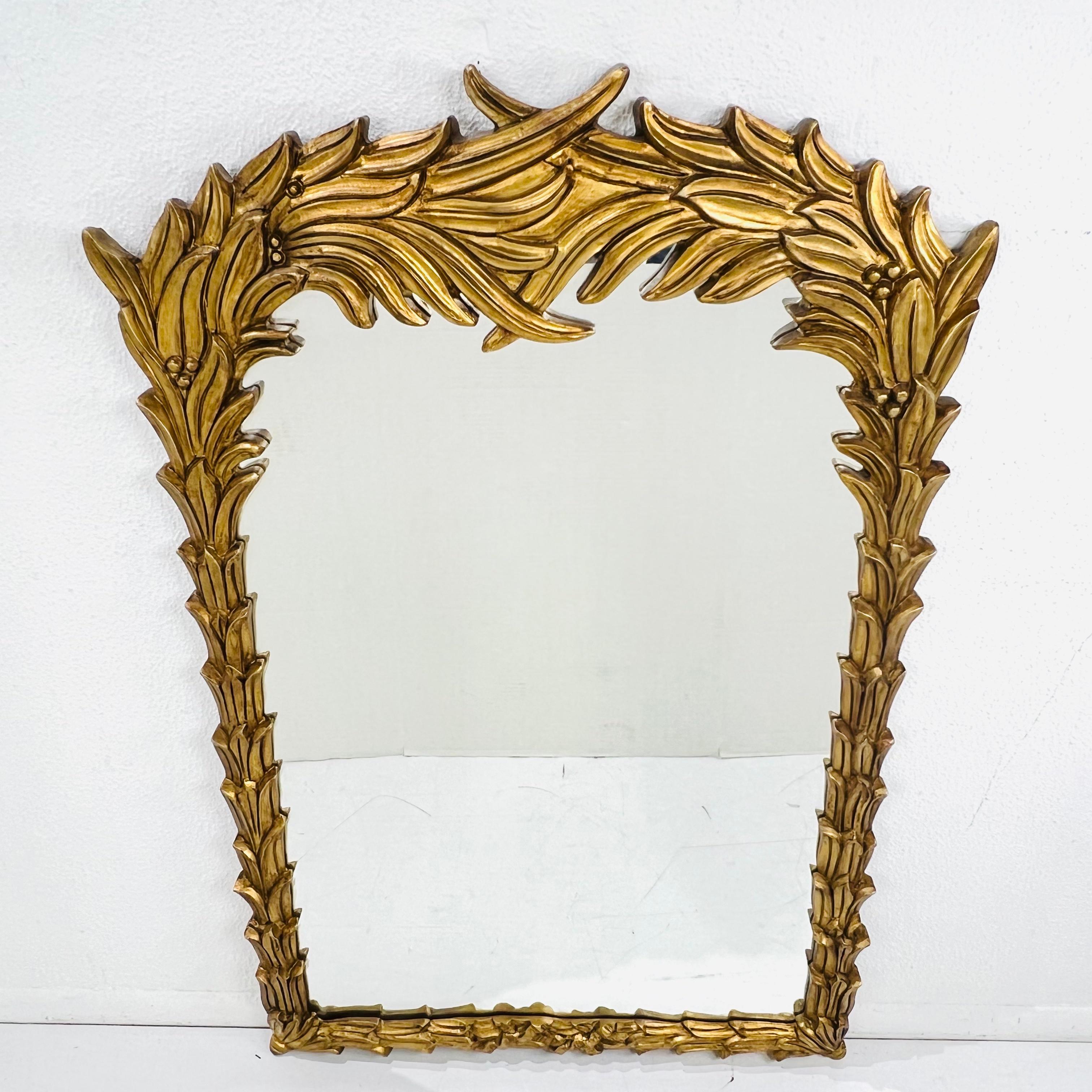 Gilded Wood Palm Frond Mirror in the Style of Serge Roche In Good Condition For Sale In Dallas, TX