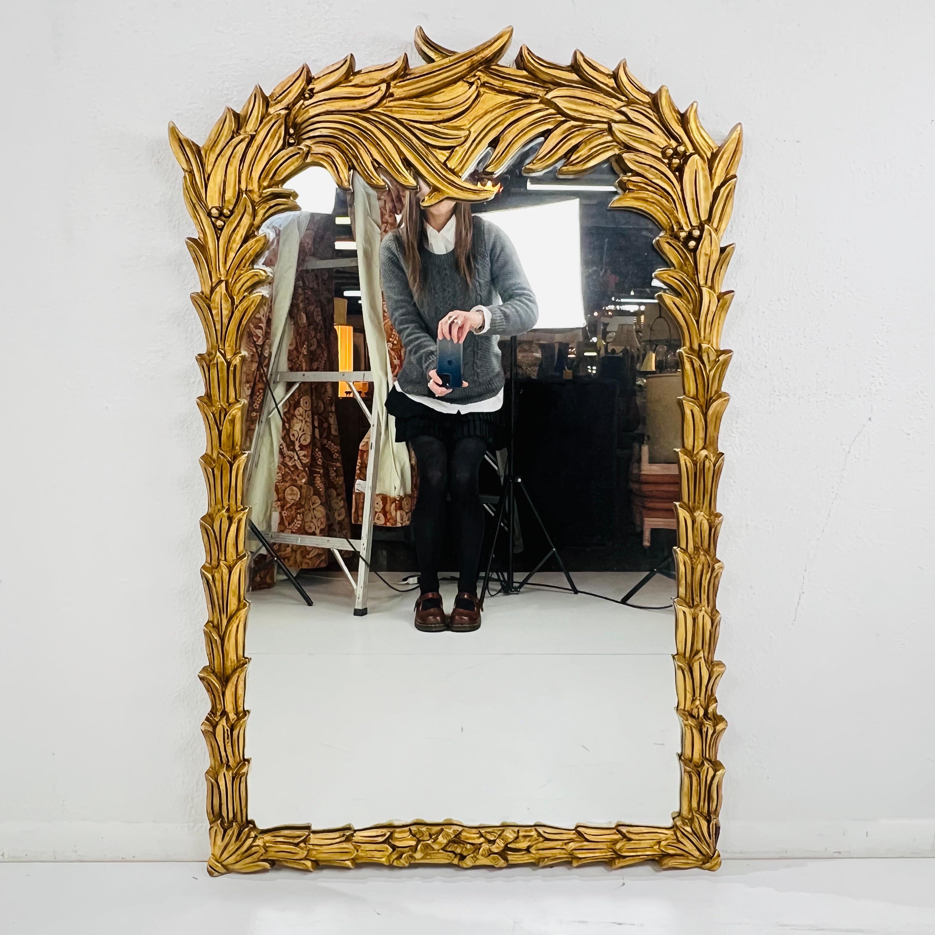 Late 20th Century Gilded Wood Palm Frond Mirror in the Style of Serge Roche For Sale