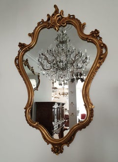 Gilded Wood Rococo Revival Style Mirror with Rocaille Crown