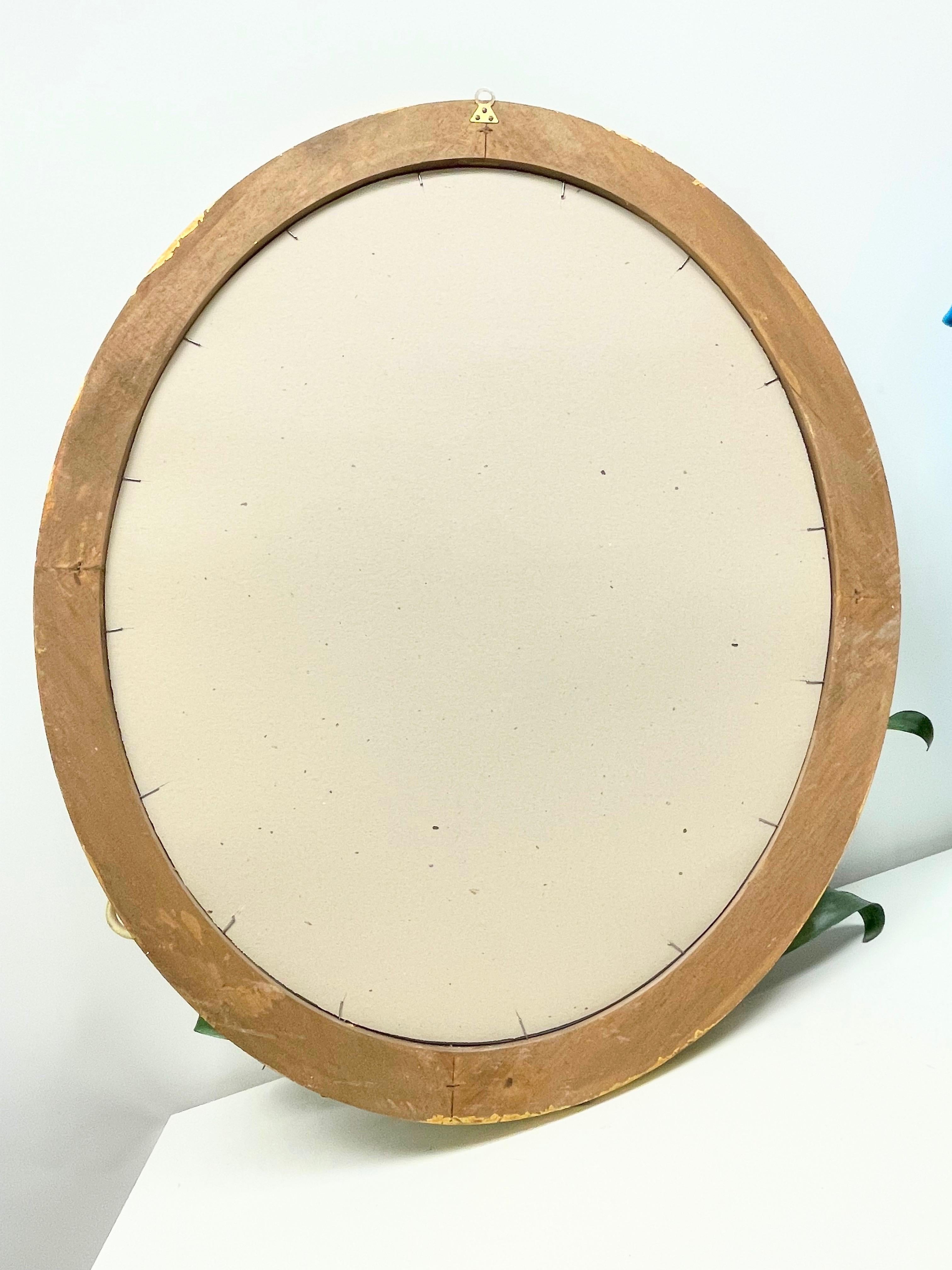 Gilded Wood Toleware Mirror with Metal Leaf and Glass Flowers Vintage Italy For Sale 2