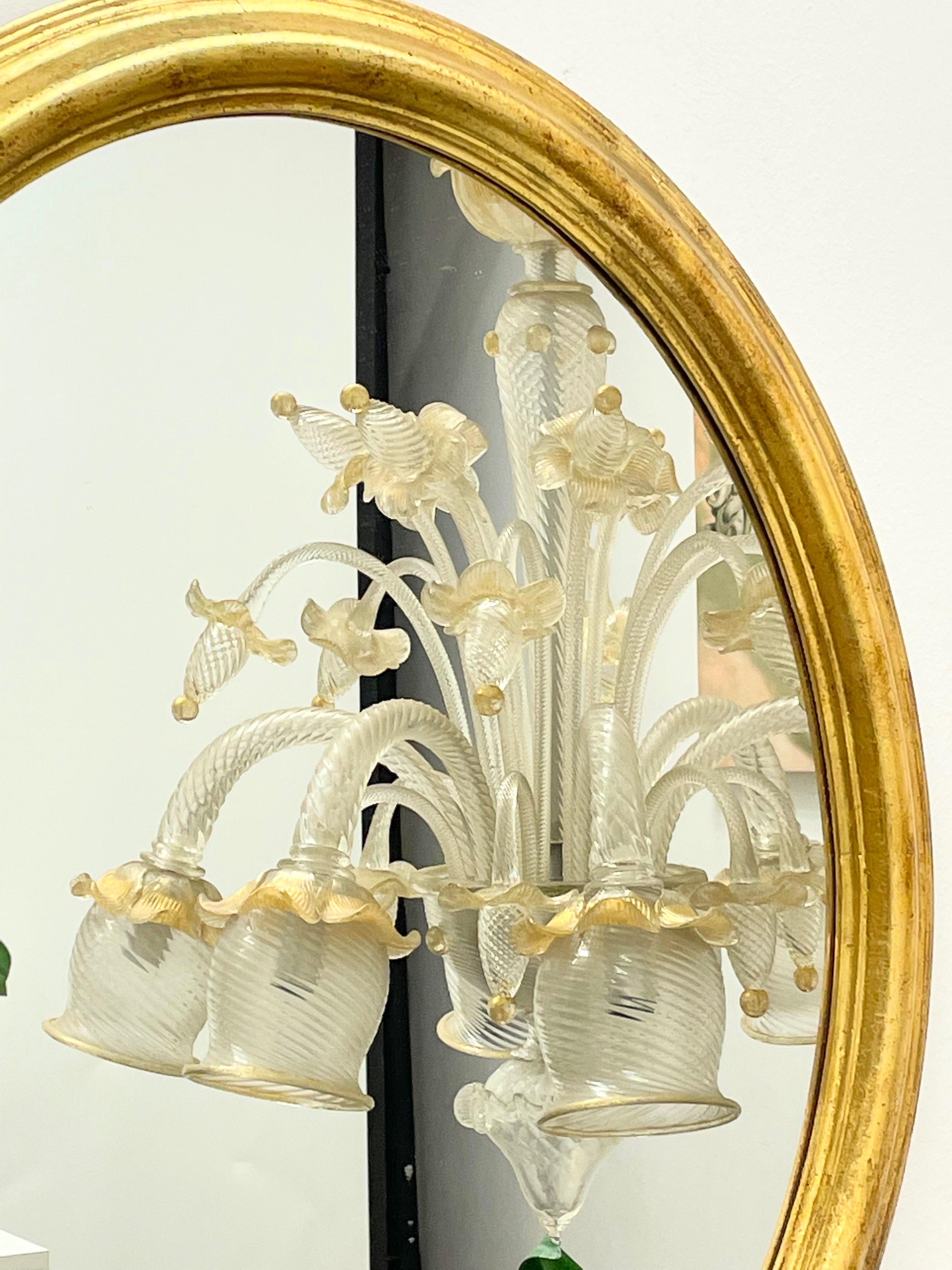 Gilded Wood Toleware Mirror with Metal Leaf and Glass Flowers Vintage Italy In Good Condition For Sale In Nuernberg, DE