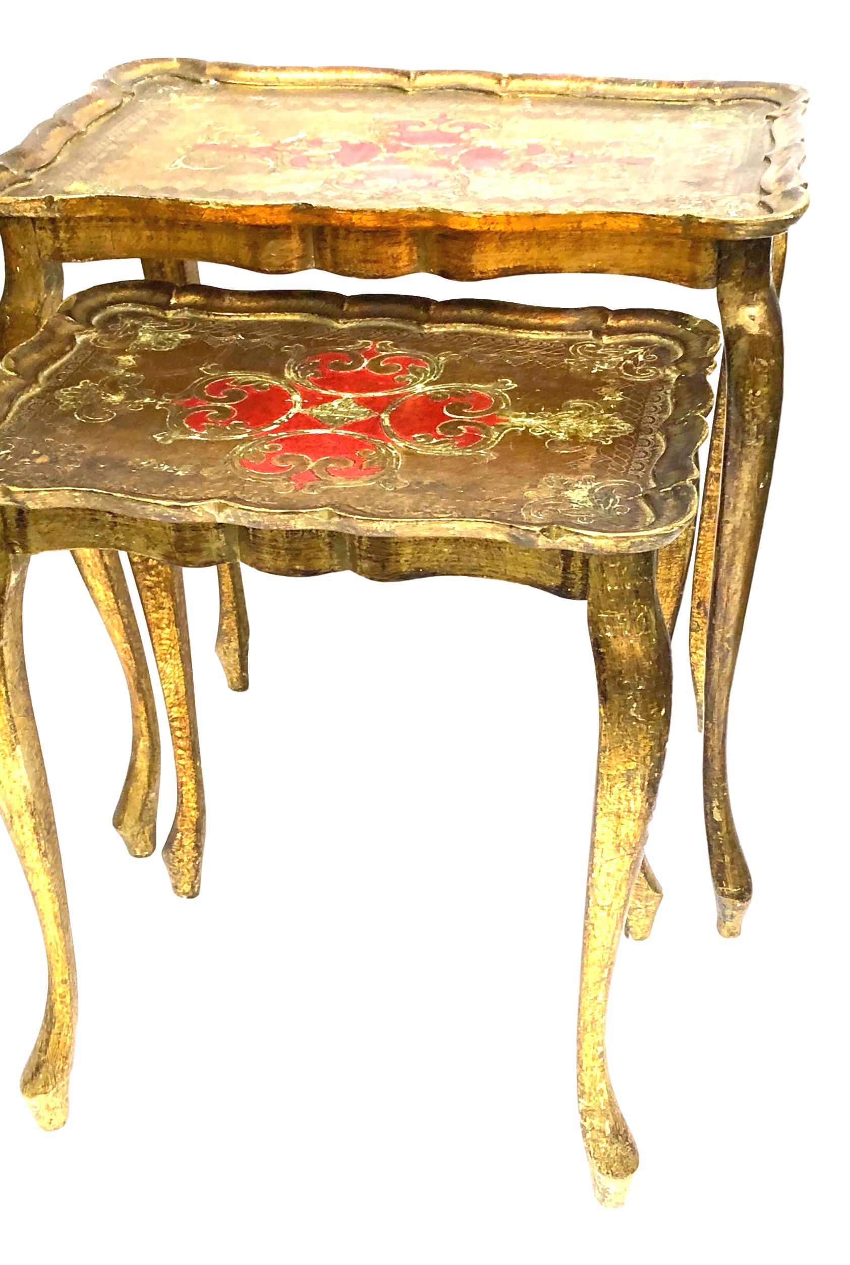 Gilded Wood Toleware Tole Set of two Nesting Tables Hollywood Regency Style 2