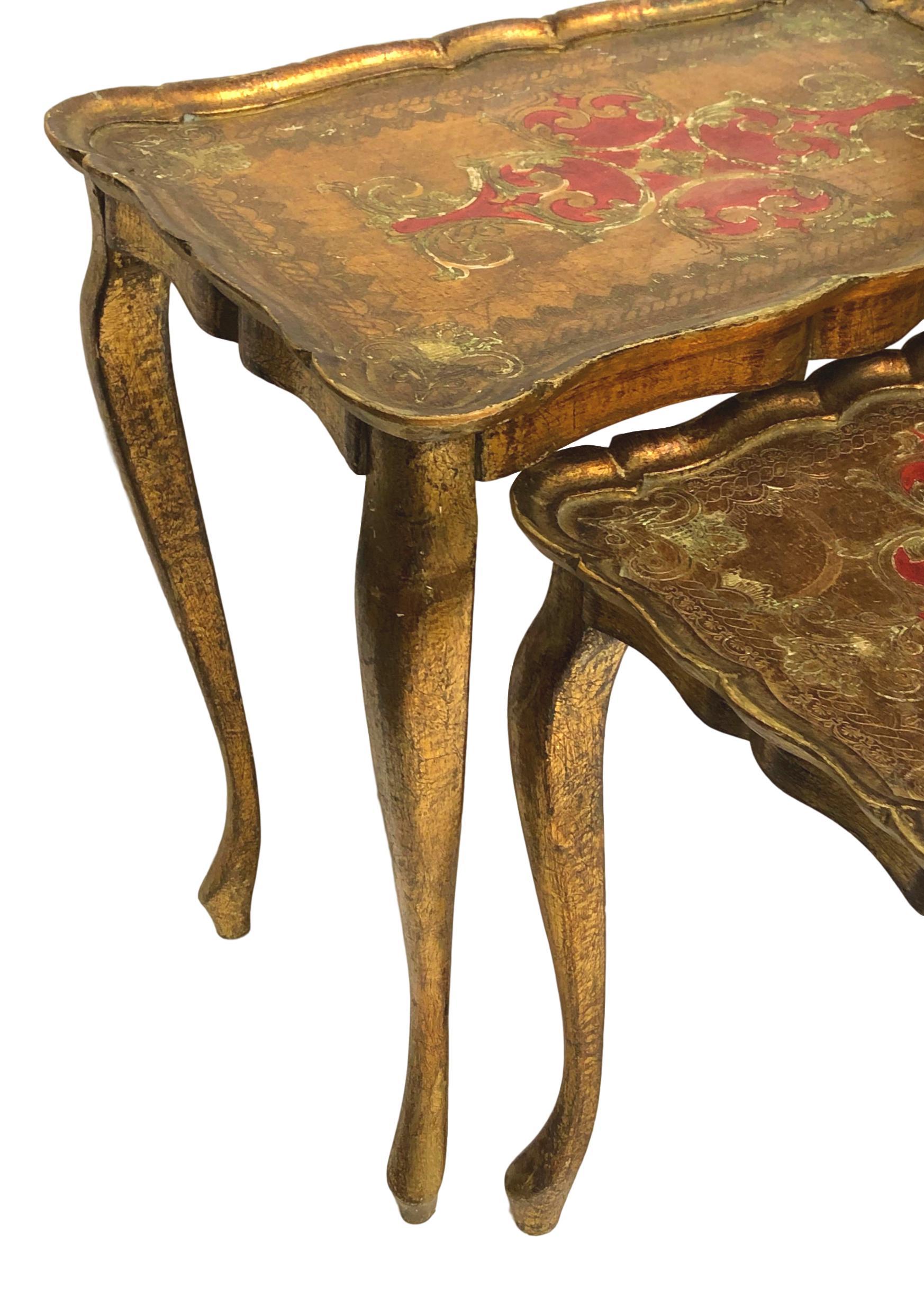 Gilded Wood Toleware Tole Set of two Nesting Tables Hollywood Regency Style 5