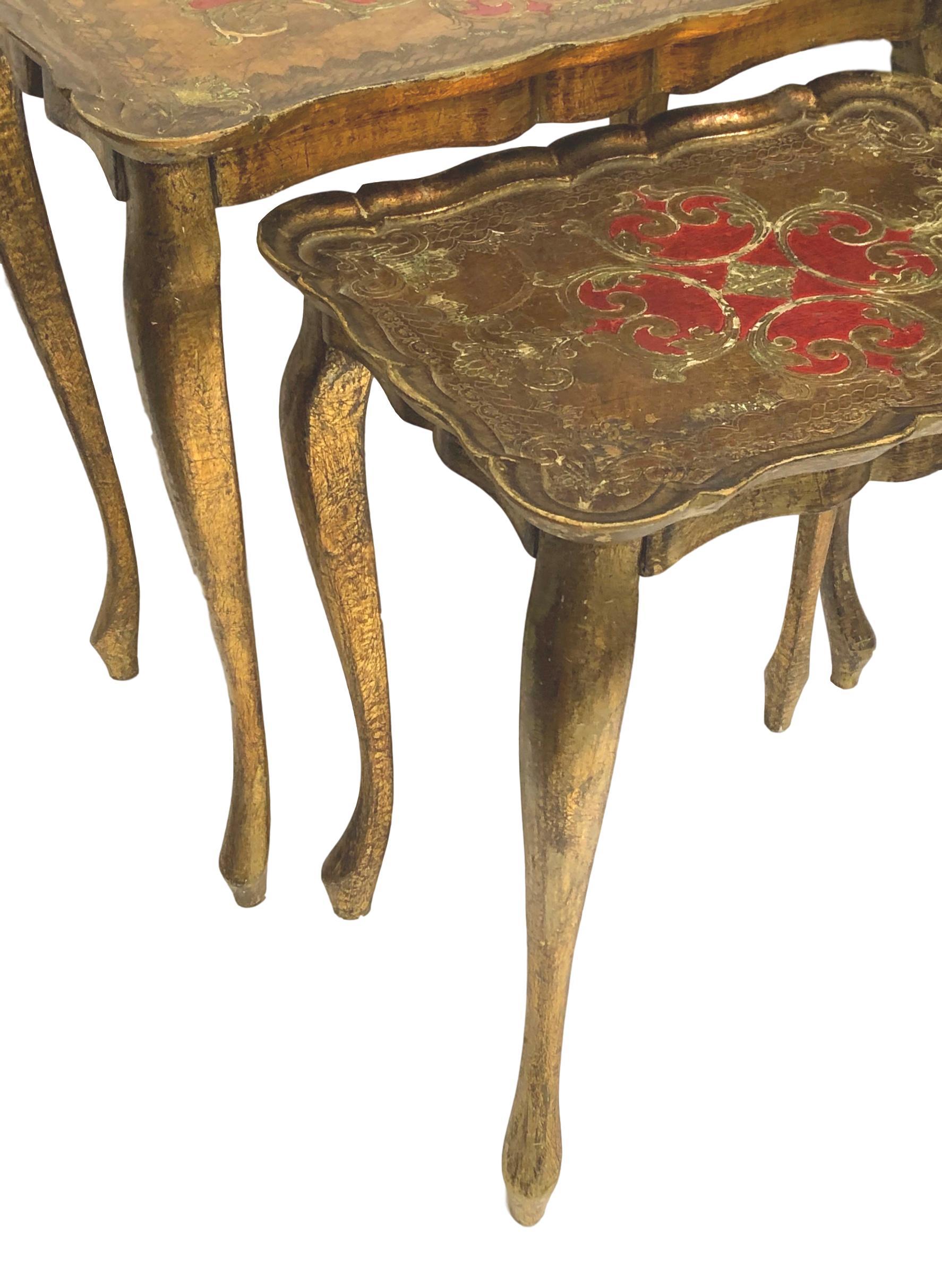 Gilded Wood Toleware Tole Set of two Nesting Tables Hollywood Regency Style 6