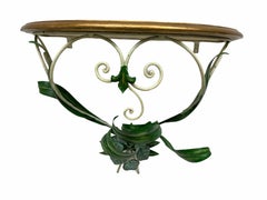 Gilded Wood Toleware Wall Mount Console Hollywood Regency Style, Vintage Italy