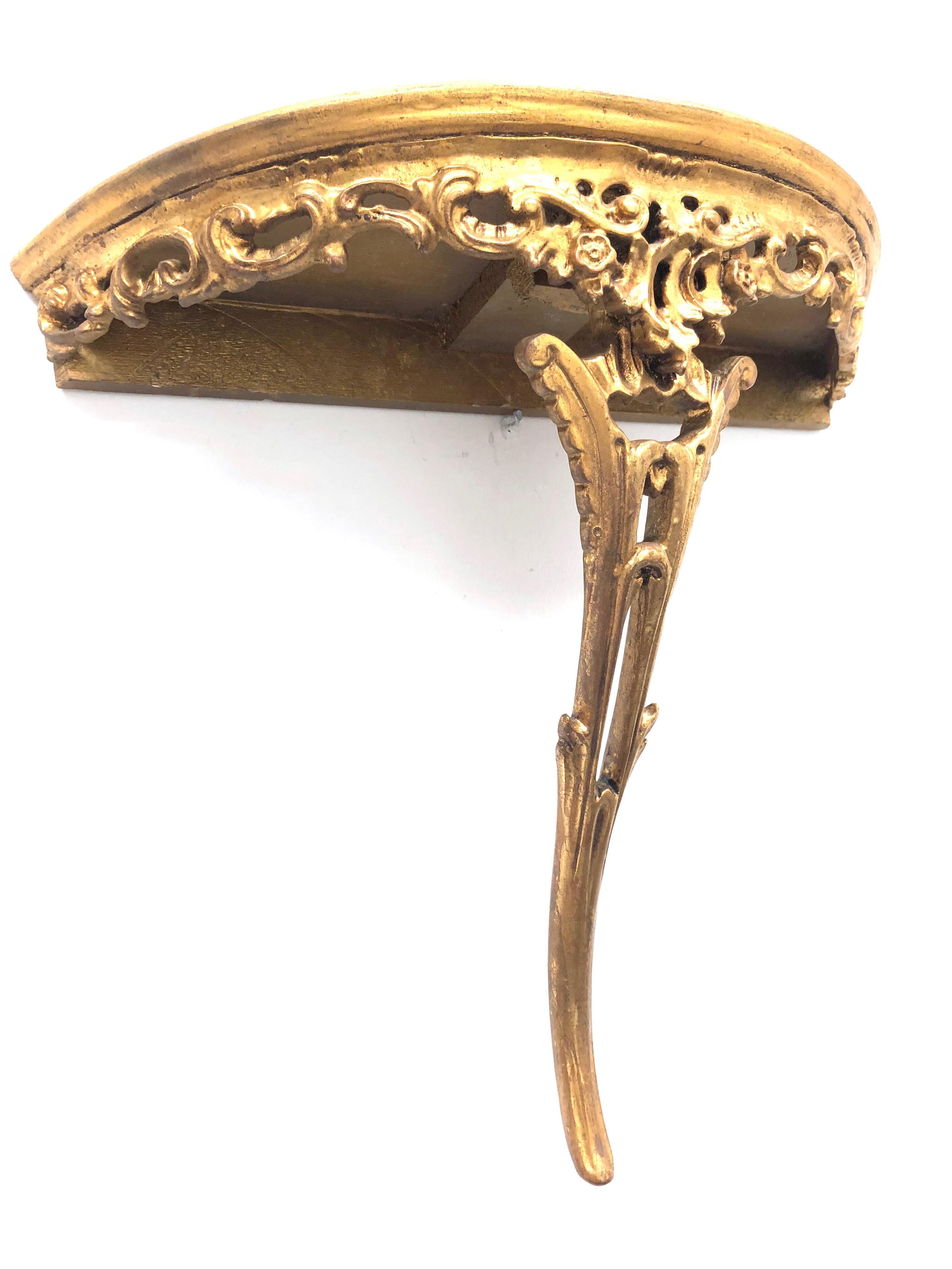 Italian Gilded Wood Toleware Wall Mount Console Hollywood Regency Style, Vintage Italy