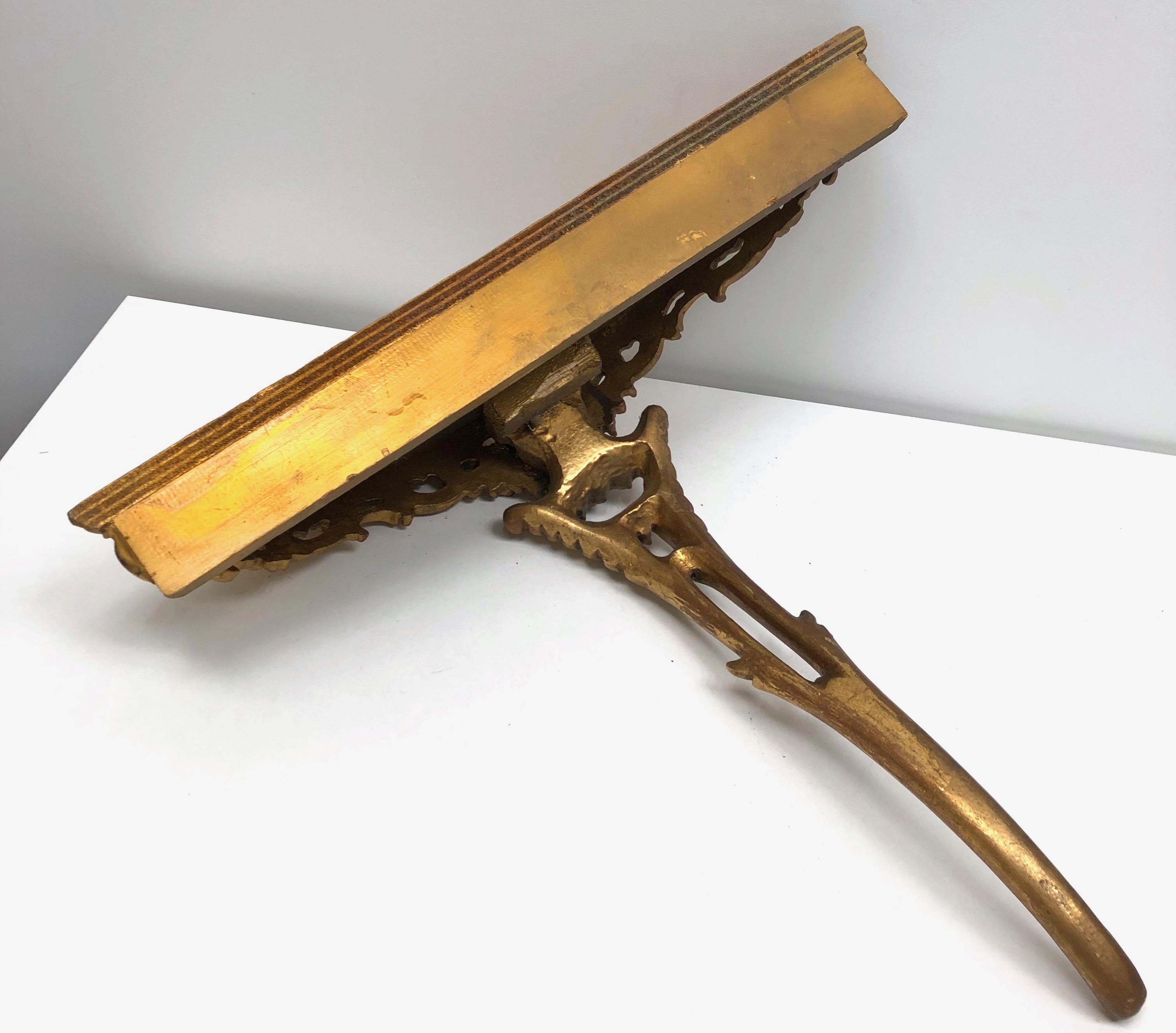 Gilt Gilded Wood Toleware Wall Mount Console Hollywood Regency Style, Vintage Italy