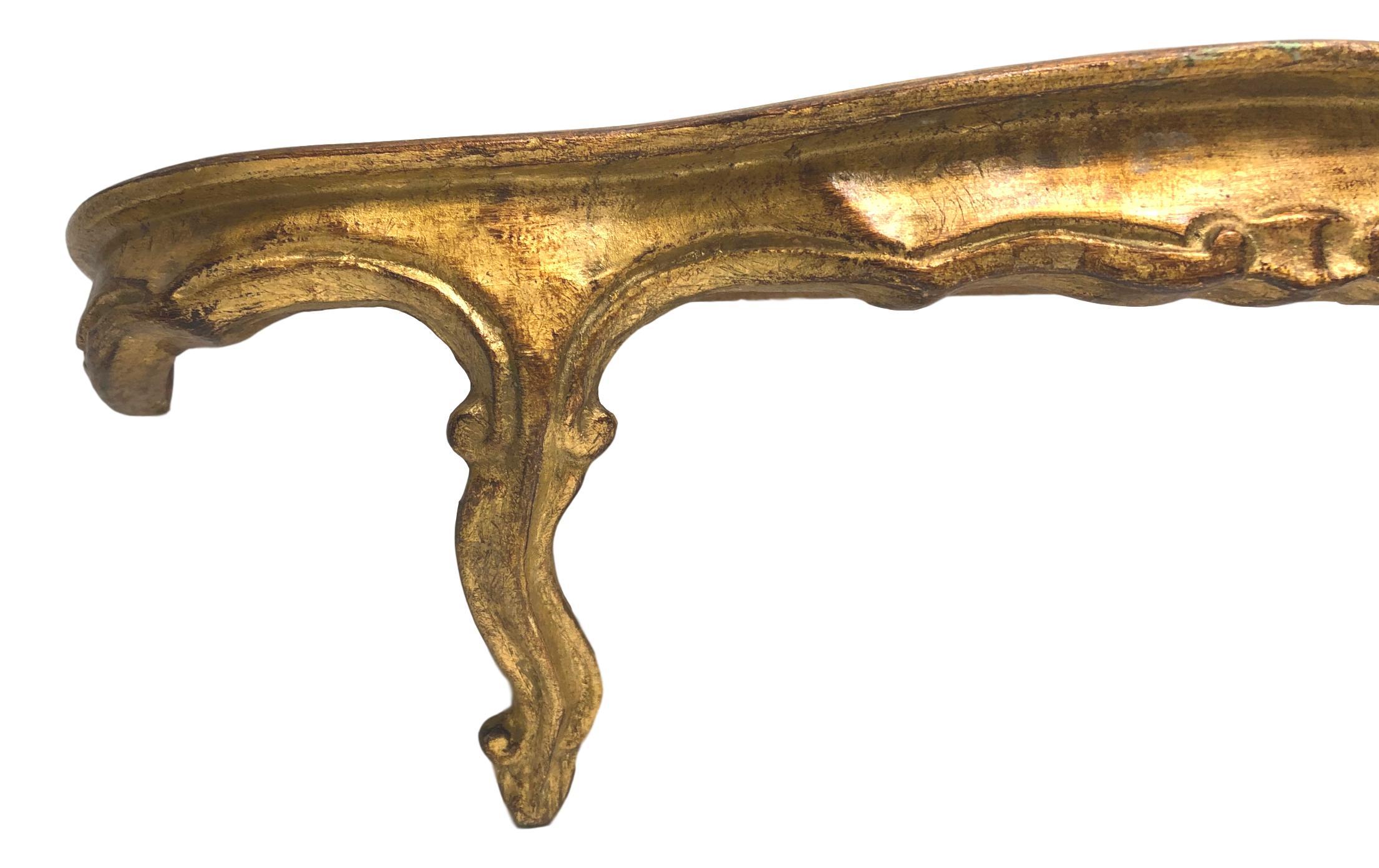 Gilt Gilded Wood Toleware Wall Mount Console Hollywood Regency Style, Vintage Italy