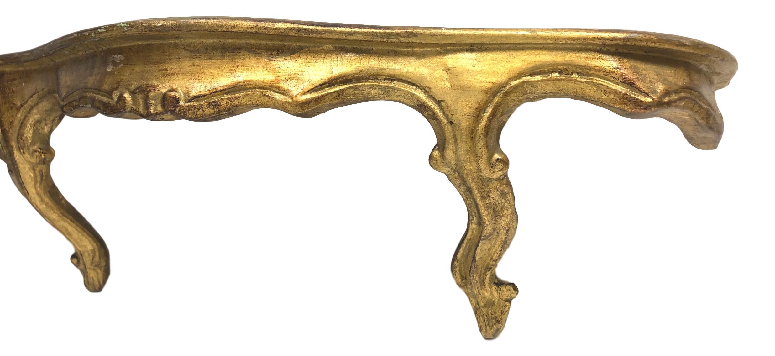 Gilded Wood Toleware Wall Mount Console Hollywood Regency Style, Vintage Italy In Good Condition In Nuernberg, DE