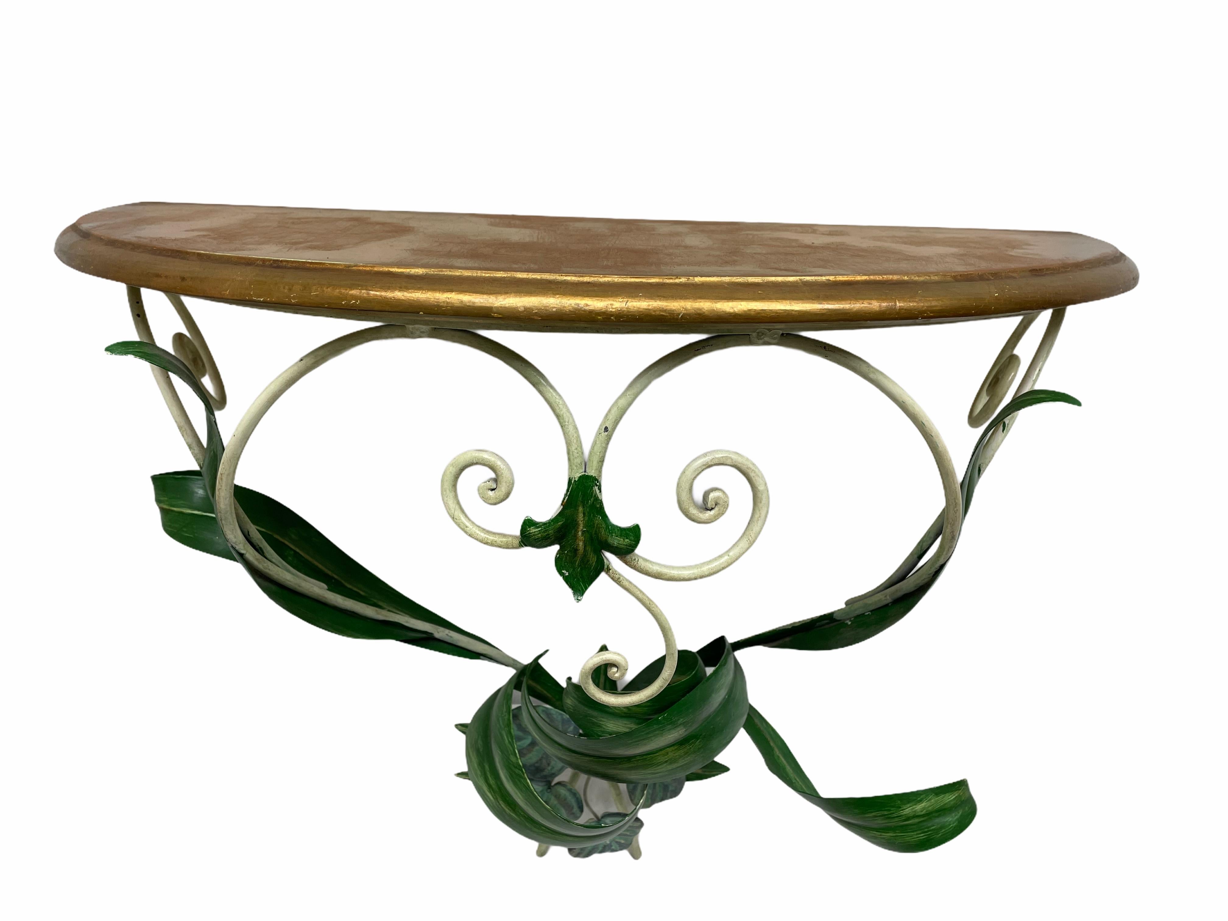 Vergoldete Wandkonsole aus Holz und Zinnware im Hollywood-Regency-Stil, Vintage, Italien (Mitte des 20. Jahrhunderts) im Angebot