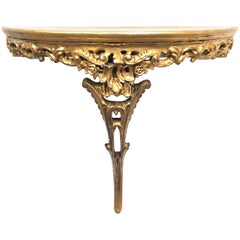 Gilded Wood Toleware Wall Mount Console Hollywood Regency Style, Vintage Italy