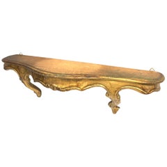 Gilded Wood Toleware Wall Mount Console Hollywood Regency Style, Vintage Italy