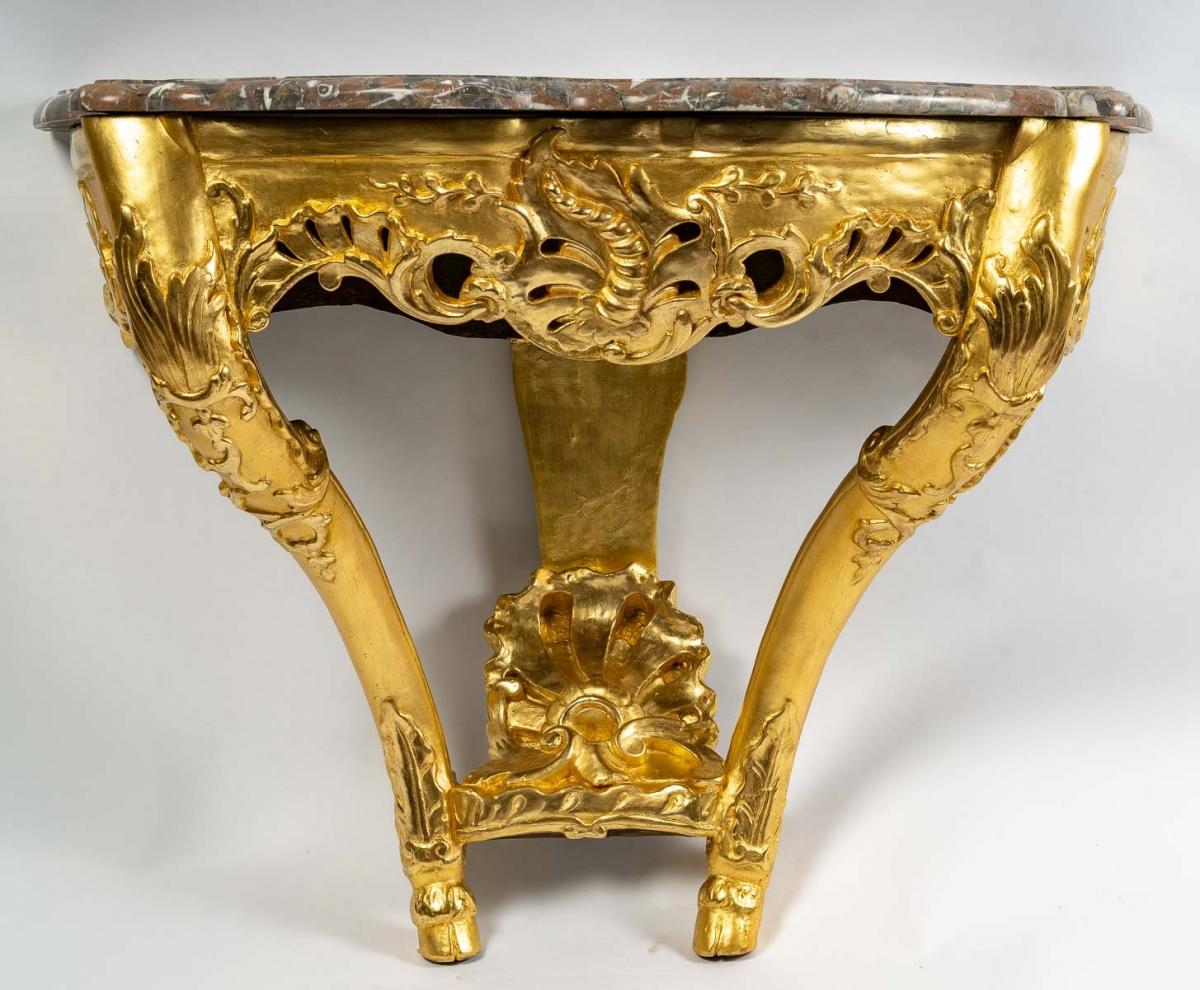 Gilded Wood Two Legs Console In Good Condition In Saint-Ouen, FR