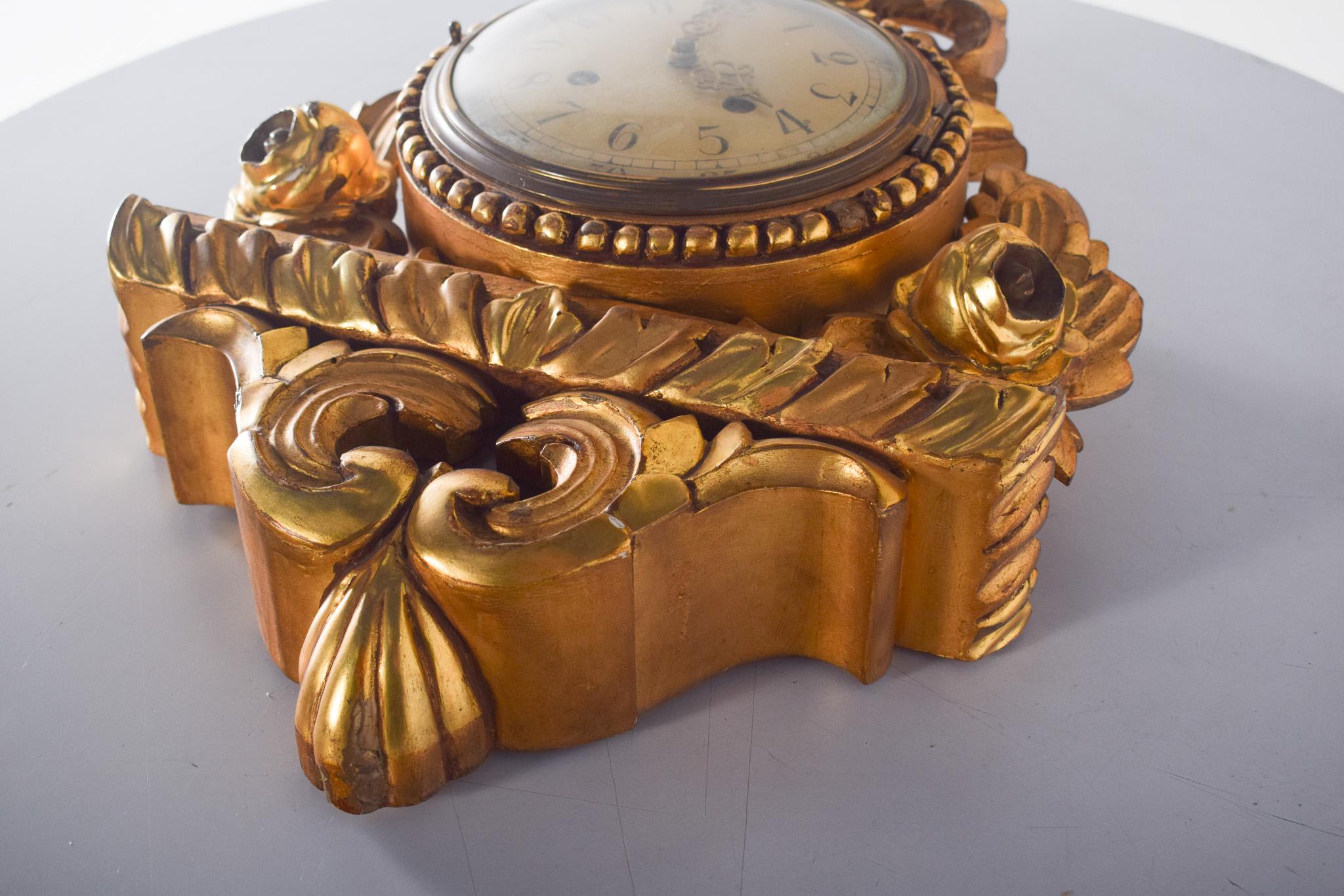 Modern Gilded Wood Wall Clock with Andreas Svensson Dial, Malmo For Sale