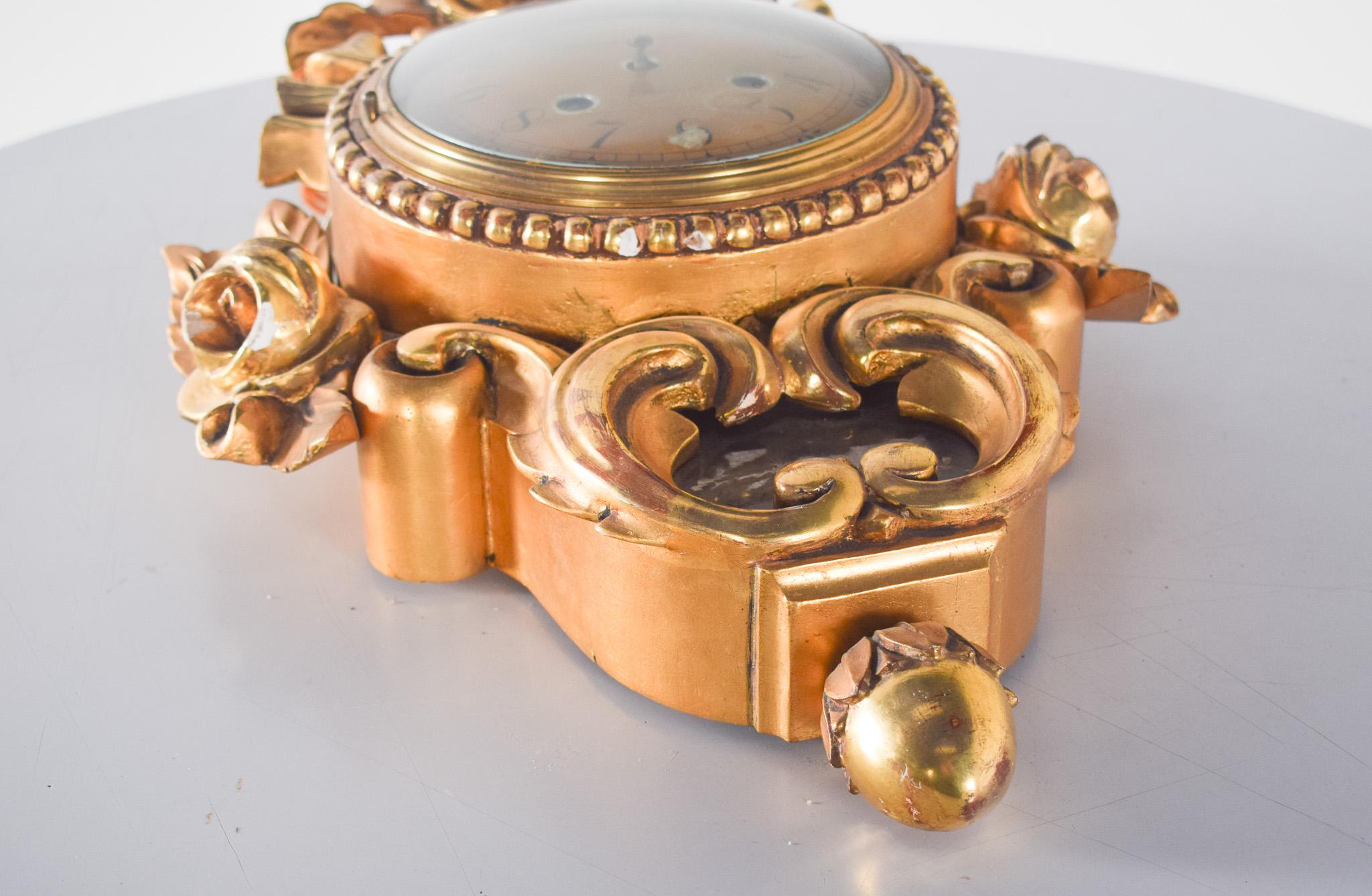 Modern Gilded Wood Wall Clock with Andreas Svensson Dial, Malmo. For Sale