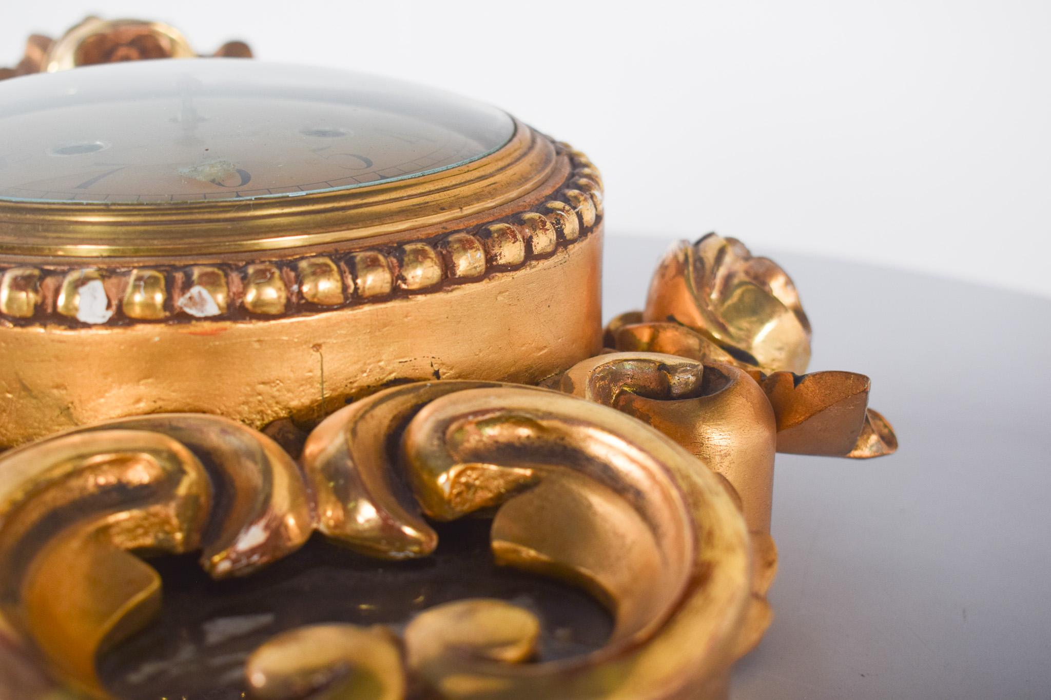 Swedish Gilded Wood Wall Clock with Andreas Svensson Dial, Malmo. For Sale