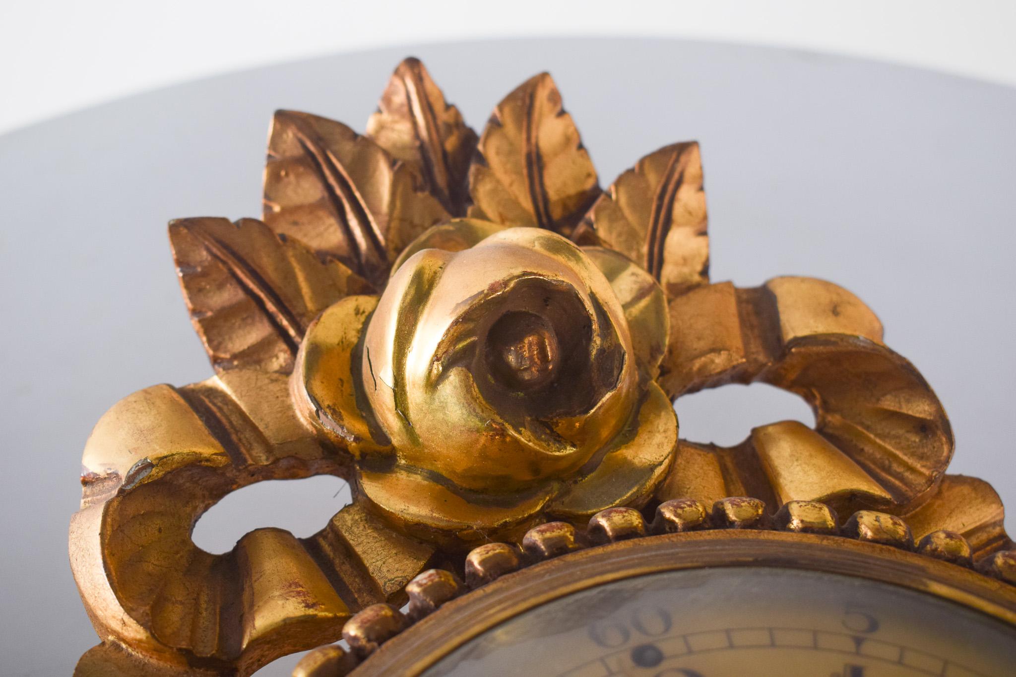 Gilded Wood Wall Clock with Andreas Svensson Dial, Malmo In Fair Condition For Sale In Lisboa, Lisboa