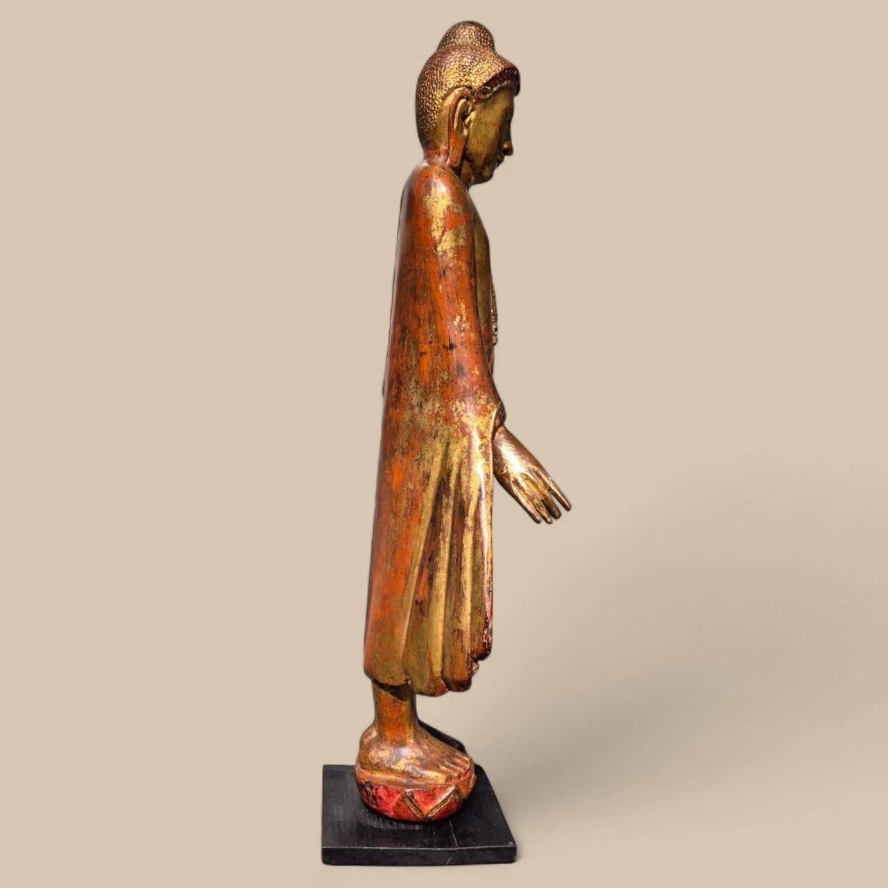Gilded Wooden Buddha with Stone Inlays – Early 20th Century, Burma For Sale 3