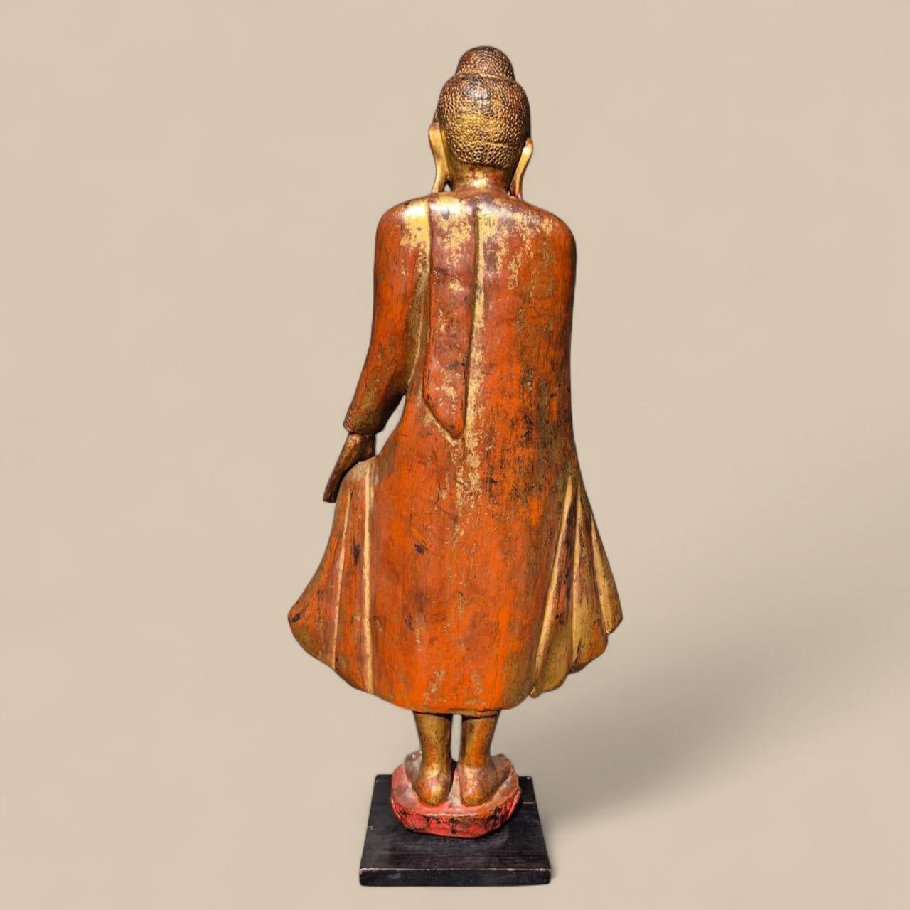 Gilded Wooden Buddha with Stone Inlays – Early 20th Century, Burma For Sale 1