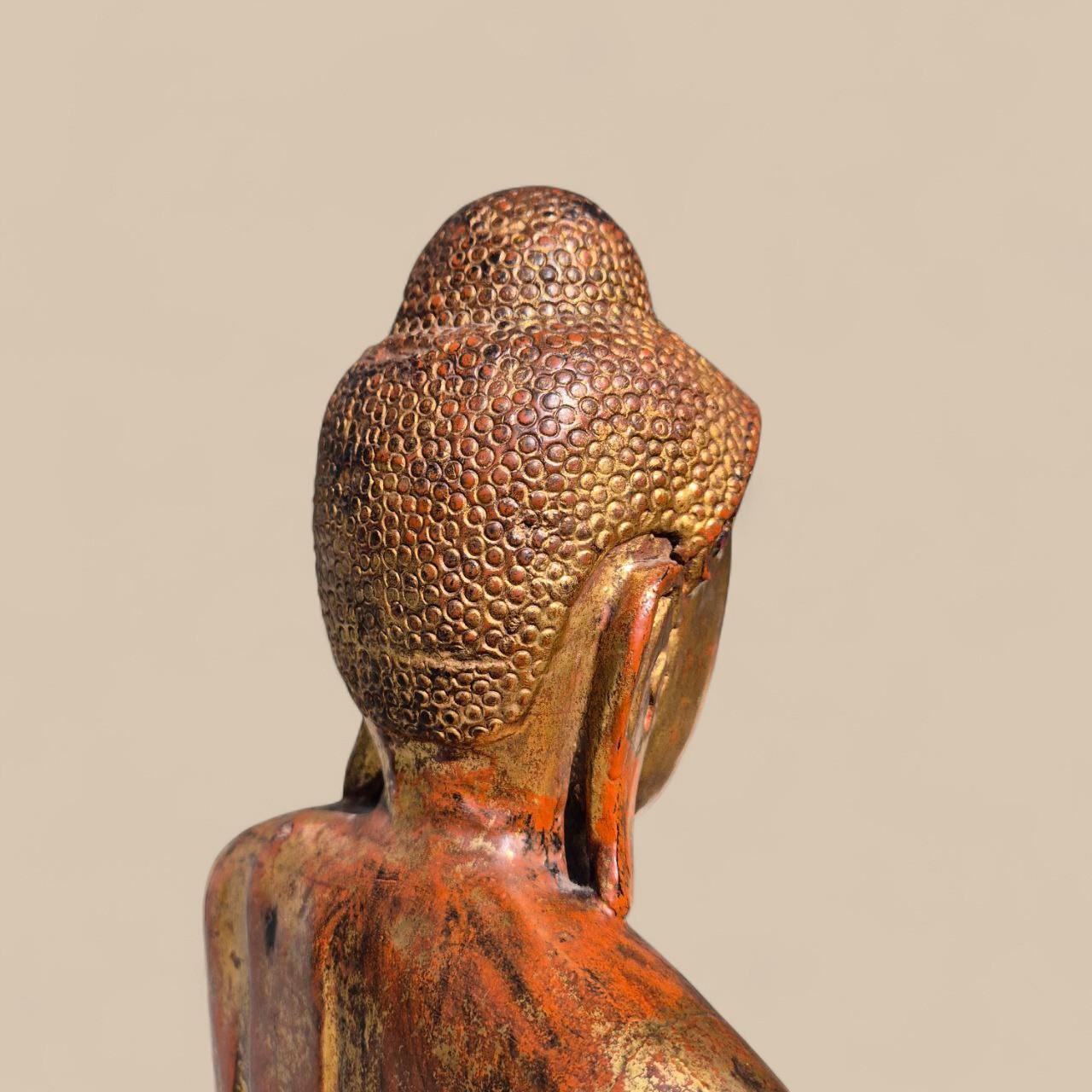 Gilded Wooden Buddha with Stone Inlays – Early 20th Century, Burma For Sale 2