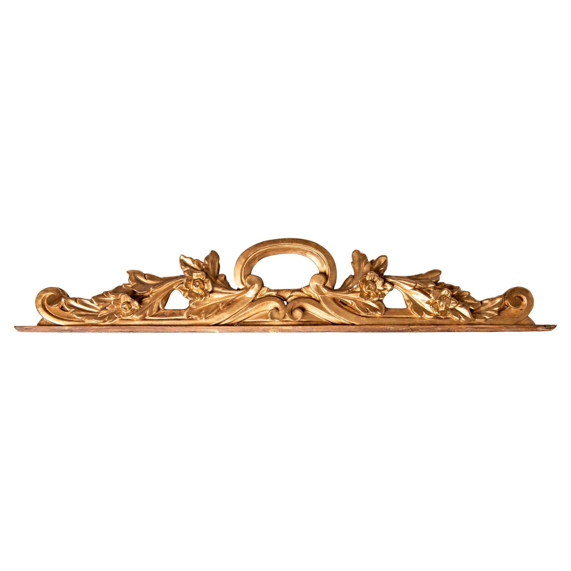 Rare double gilded wooden cornice, from an ancient castle fire screen.
The gilded wooden bases are still here (not photographed): if You want to make a fire screen with some antique tapestry or other item, I can do it.

ref. O/4916/A.