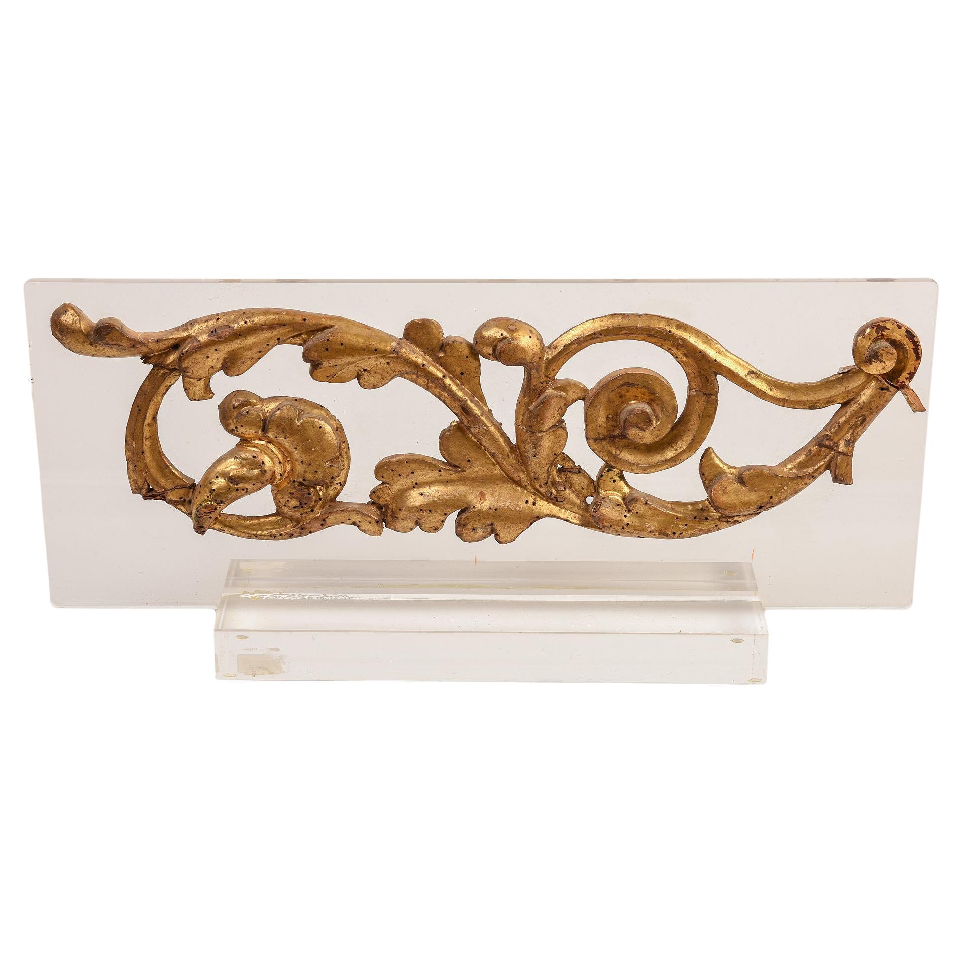 Fregio in legno dorato su plexiglas